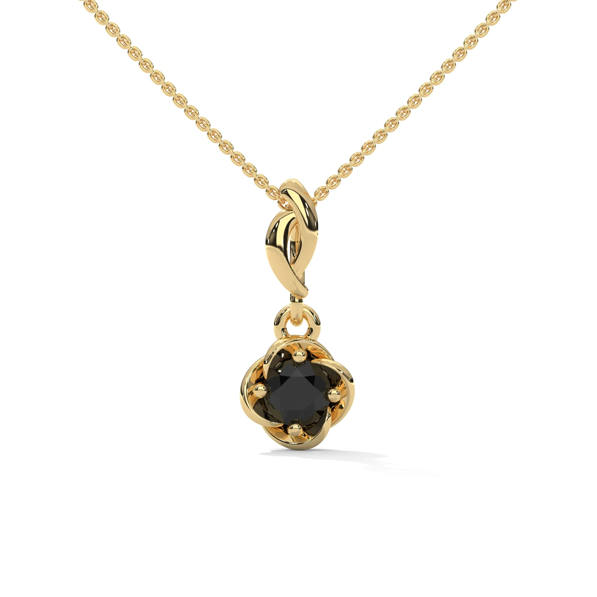Pendentif solitaire diamant noir taille ronde 0,65 ct en or blanc - Or jaune 10 carats — Collier pendentif