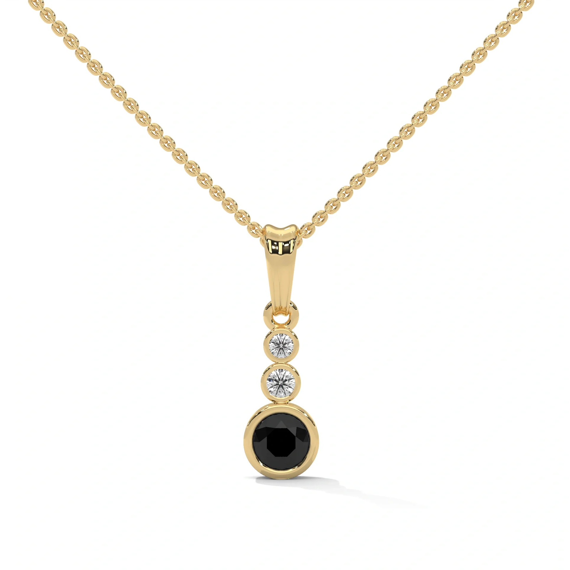 Pendentif diamant noir et blanc à trois pierres de 0,39 ct - Or jaune 10 carats — Collier pendentif