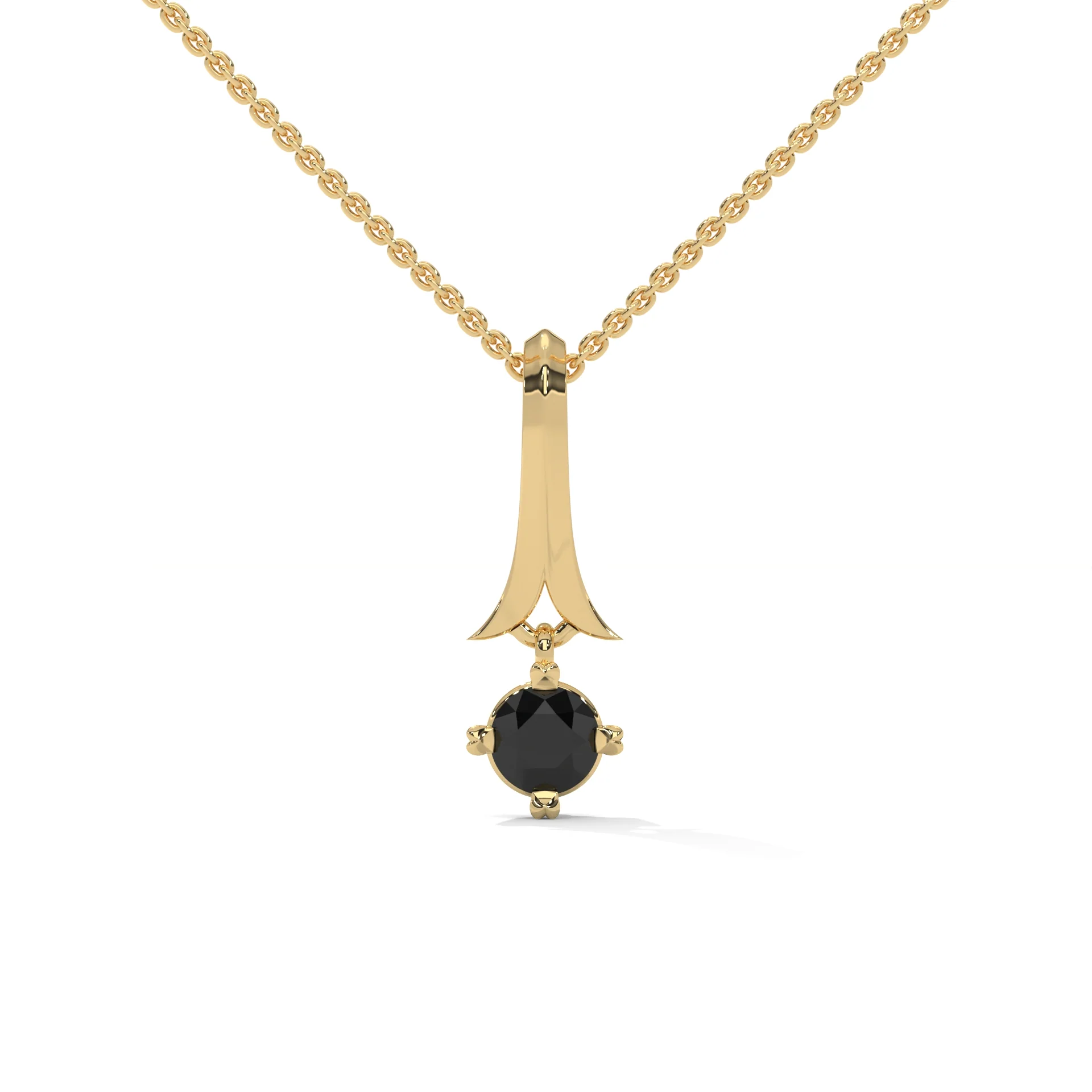 Pendentif solitaire diamant noir taille ronde 0,33 ct - Or jaune 10 carats — Collier pendentif
