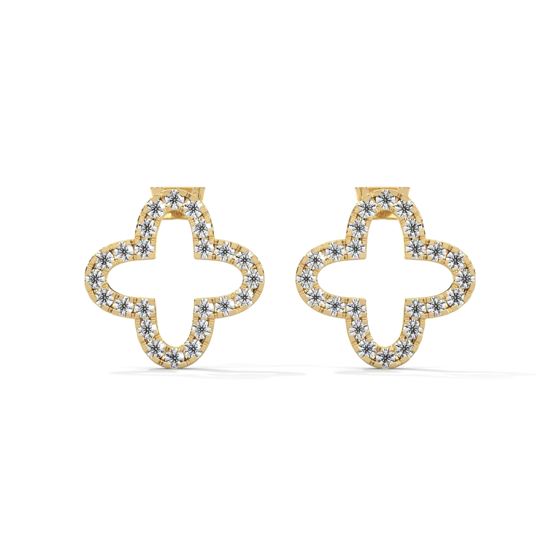 0.29 Ct Diamond Clover Solid Gold Stud Earrings - 10K Yellow Gold / Lab Diamond — Stud Earrings