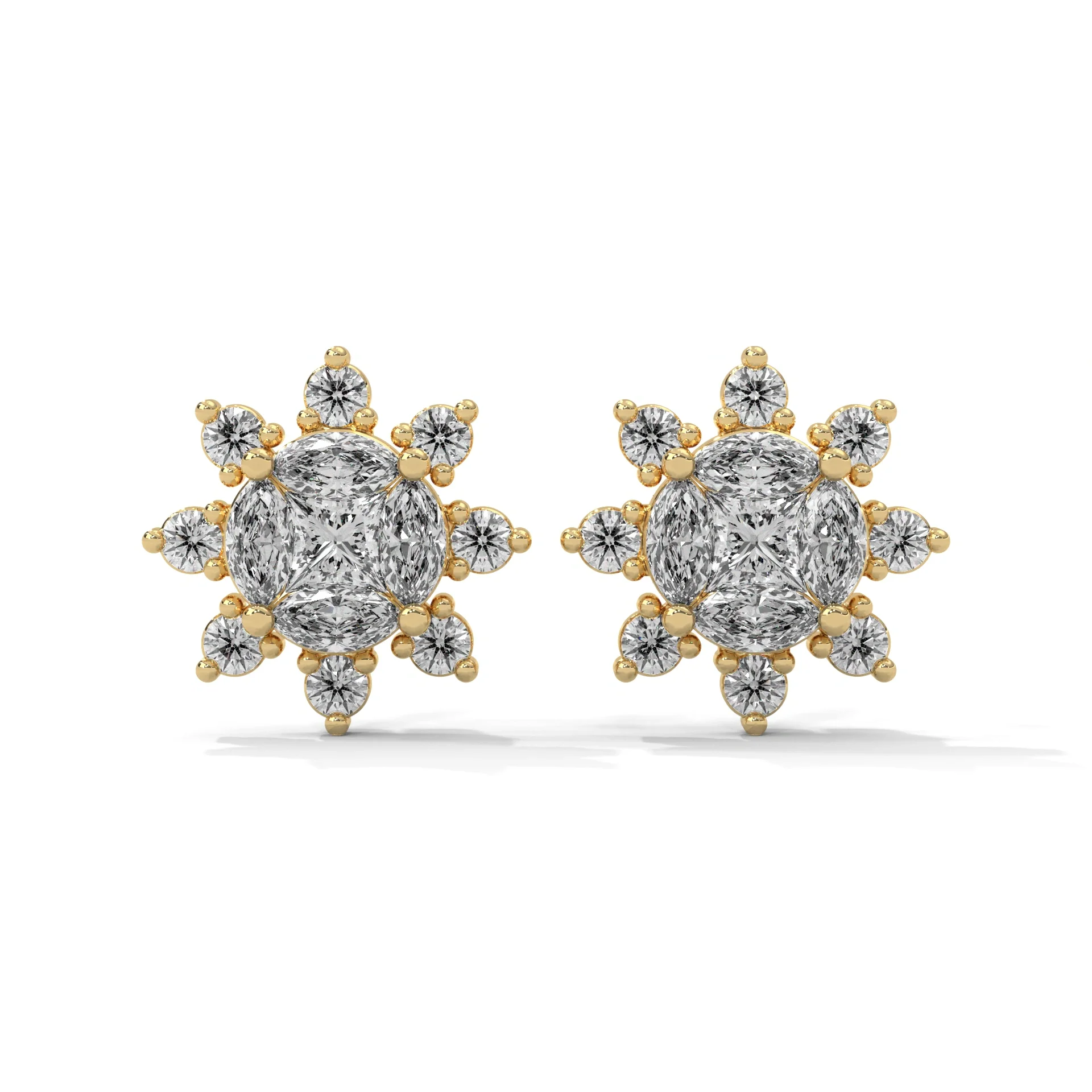 Boucles d'oreilles à tige en diamant cultivé en laboratoire de 0,56 carat pour femmes - Or jaune 10 carats / Diamant de laboratoire — Boucles D'oreilles
