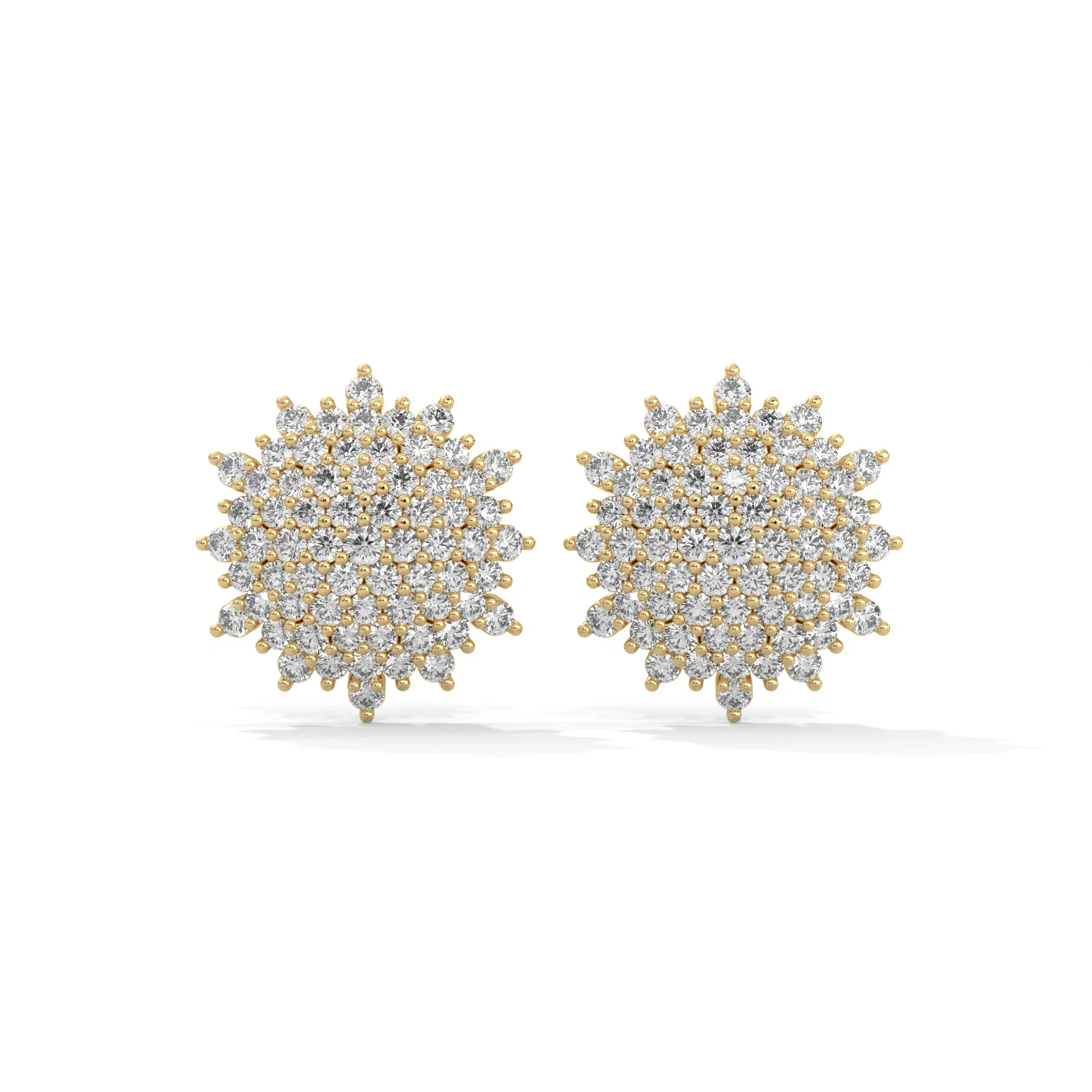 Boucles d'oreilles à tige diamant 1,24 carat en or blanc motif floral - Or jaune 10 carats / Diamant de laboratoire — Boucles D'oreilles
