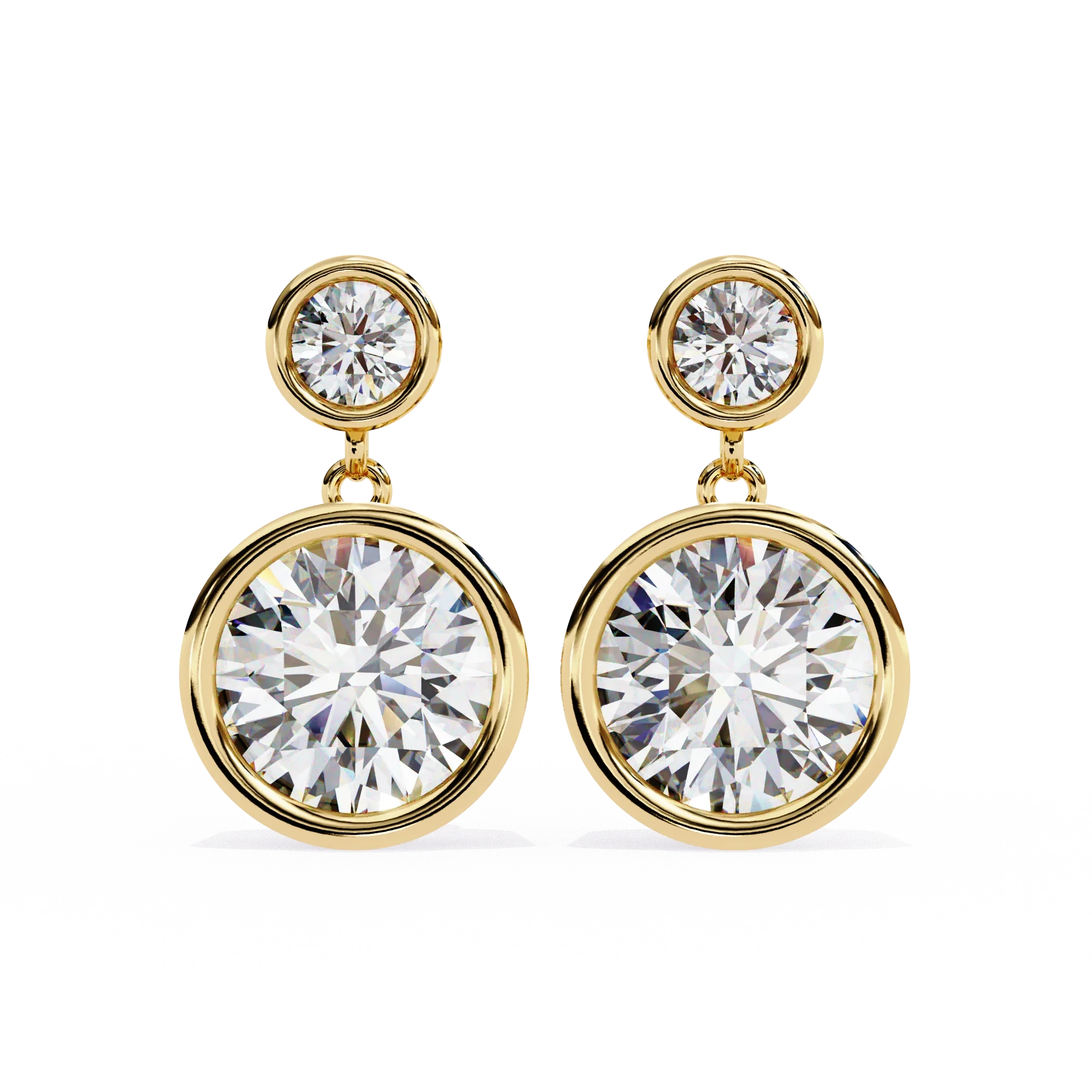 Boucles d'oreilles pendantes en diamant serti clos de 1,84 carat pour femmes - Or jaune 10 carats / Diamant de laboratoire — Boucles D'oreilles
