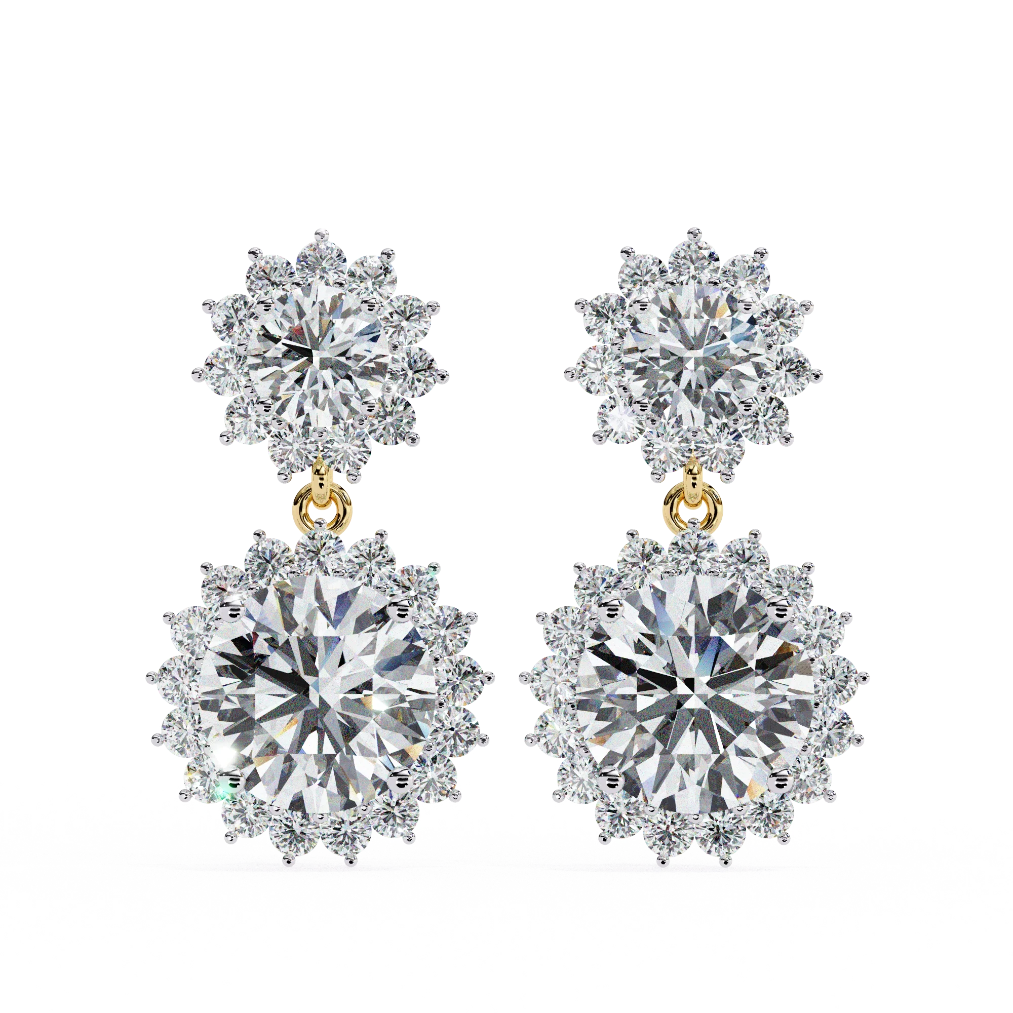 1.52 Carat Diamond Drop Earrings With Floral Cluster Design - 10K Yellow Gold / Lab Diamond — Stud Earrings