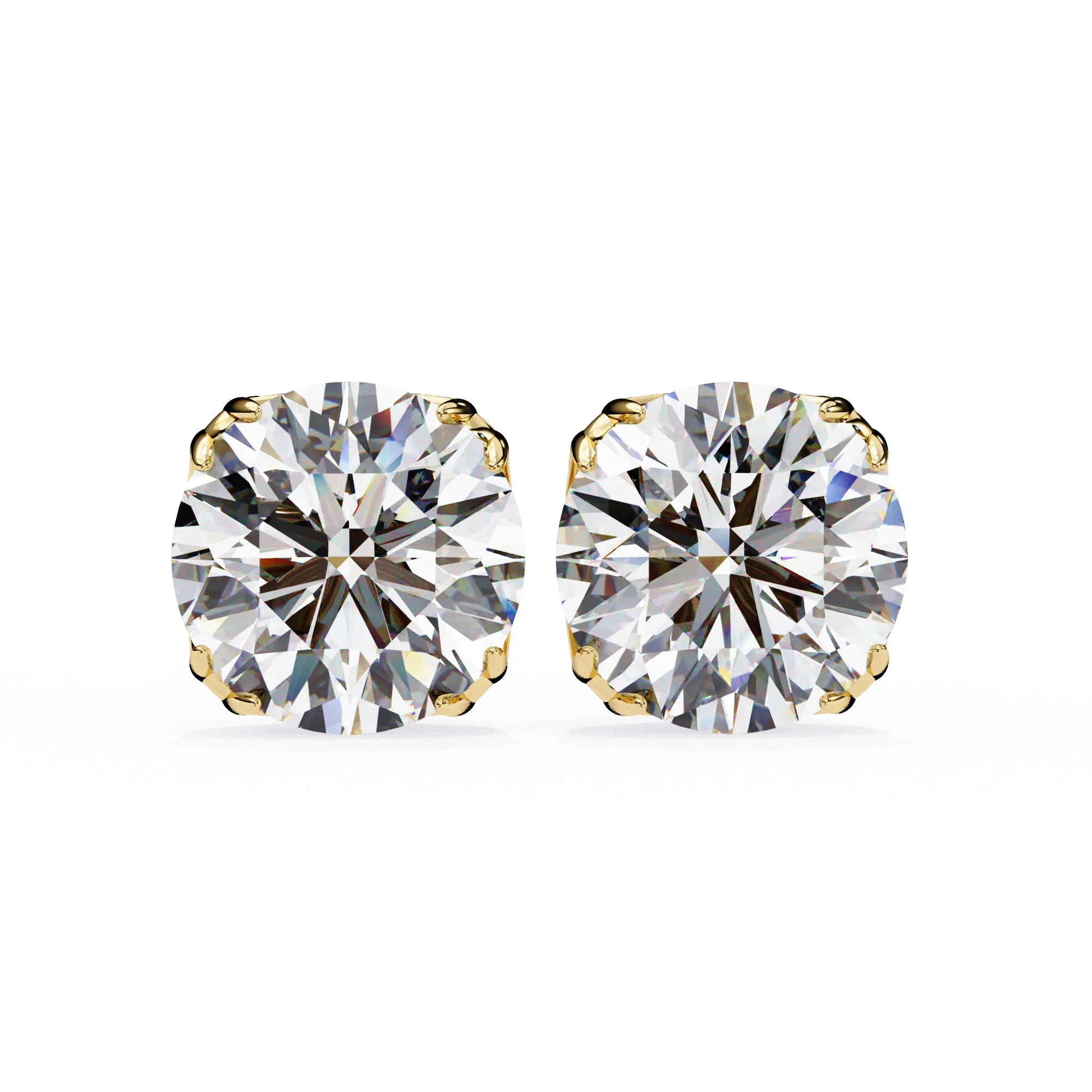 Boucles d'oreilles à tige en diamant rond de 2,60 carats avec sertis à double griffes - Or jaune 10 carats / Diamant de laboratoire — Boucles D'oreilles