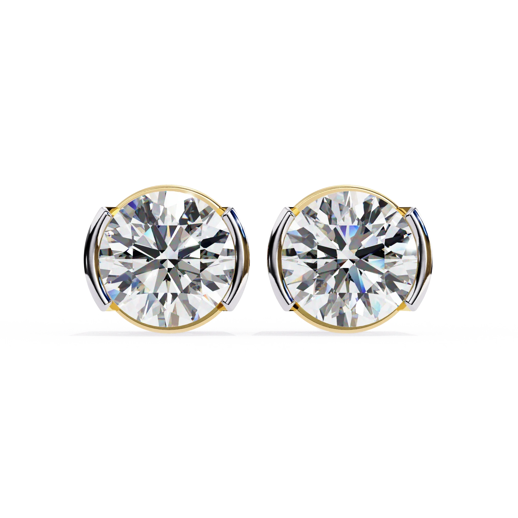 Boucles d'oreilles à tige en diamant serti d'une lunette ronde de 2,60 carats - Or jaune 10 carats / Diamant de laboratoire — Boucles D'oreilles