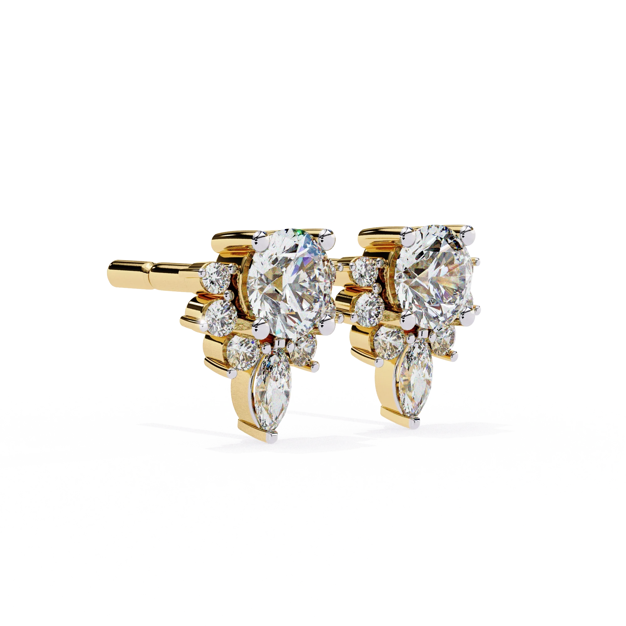0.79 Carat Diamond Stud Earrings Floral Cluster with Drop Design - 10K Yellow Gold / Lab Diamond — Stud Earrings