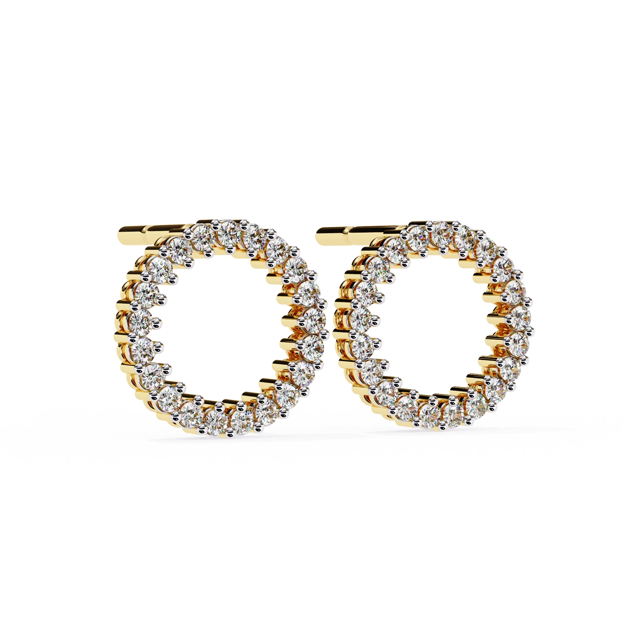 Boucles d'oreilles à tige avec halo de diamants ronds et cercle ouvert de 0,38 carat - Or jaune 10 carats / Diamant de laboratoire — Boucles D'oreilles