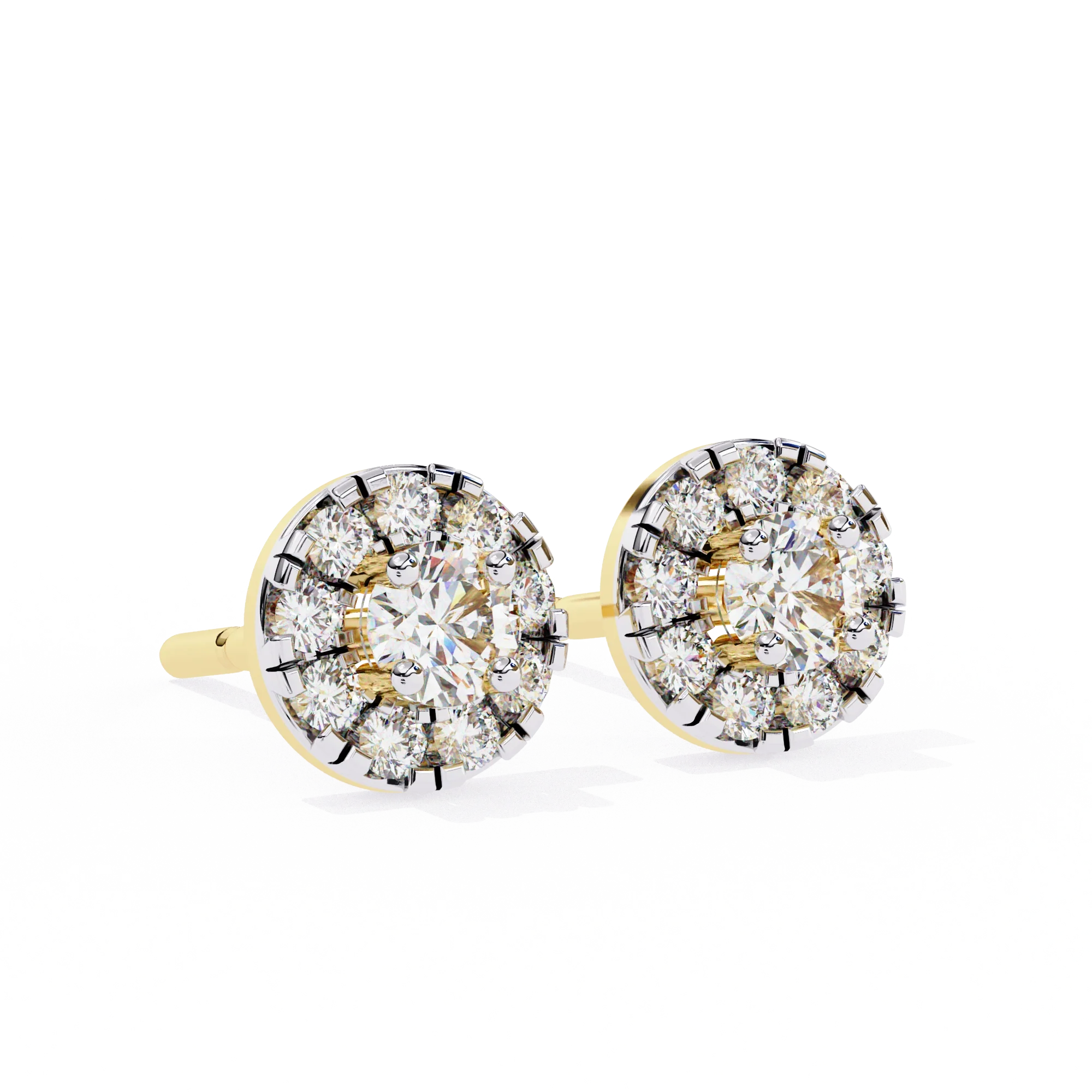 Boucles d'oreilles à tige en diamant 1,06 carat pour femme avec motif halo - Or jaune 10 carats / Diamant de laboratoire — Boucles D'oreilles