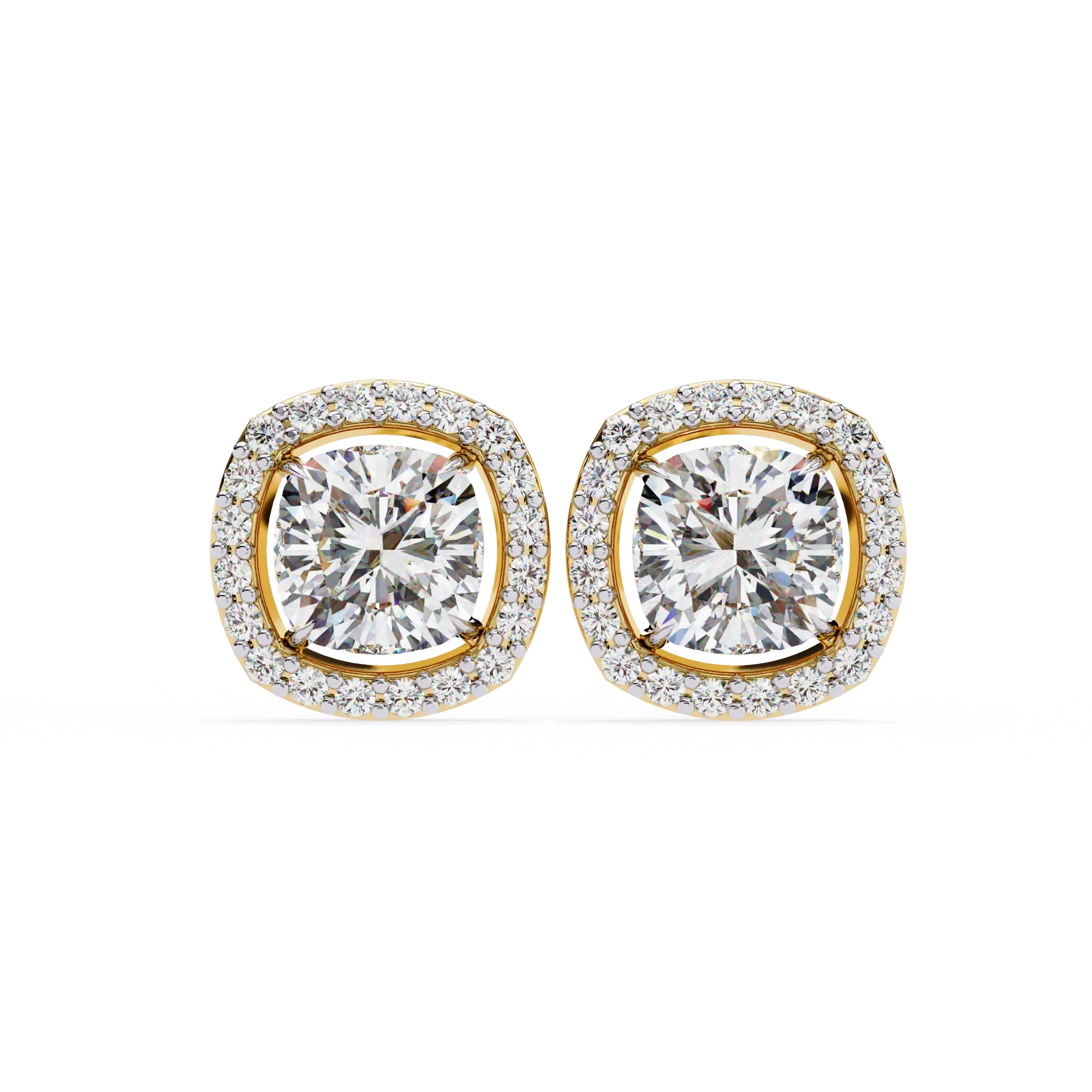 Boucles d'oreilles halo de diamants coussin de 2,34 carats pour femmes - Or jaune 10 carats / Diamant de laboratoire — Boucles D'oreilles