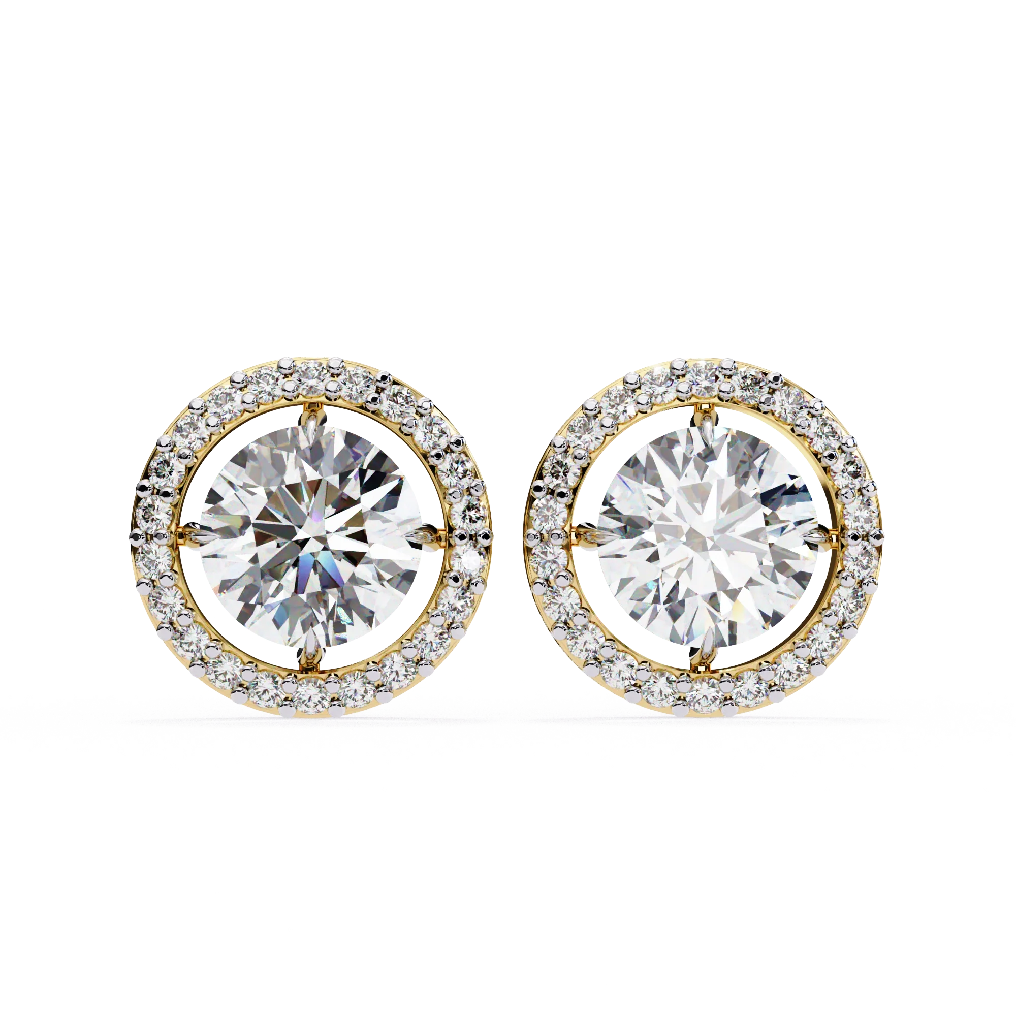 Boucles d'oreilles à tige diamant serties d'un halo de 2,06 carats en platine avec option or - Or jaune 10 carats / Diamant de laboratoire — Boucles D'oreilles