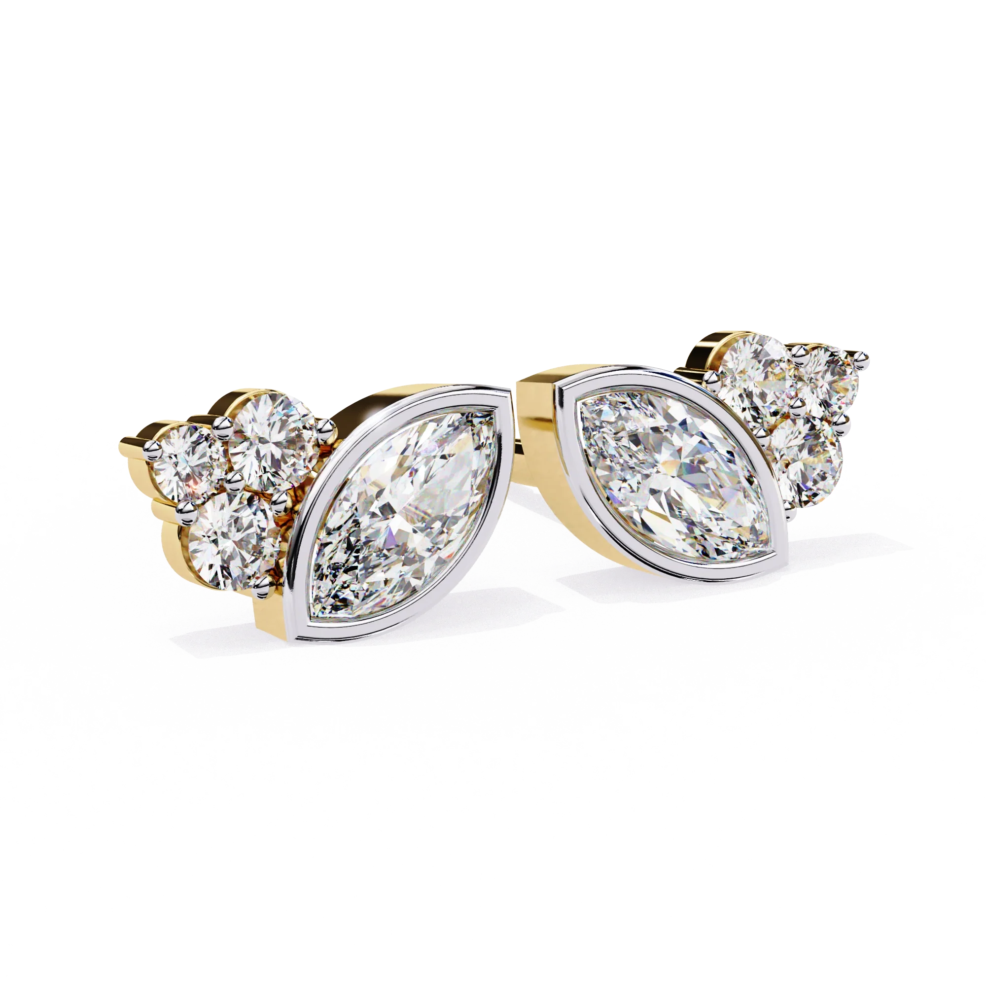 Boucles d'oreilles à tige en diamant de 0,61 carat pour femmes, conception marquise - Or jaune 10 carats / Diamant de laboratoire — Boucles D'oreilles