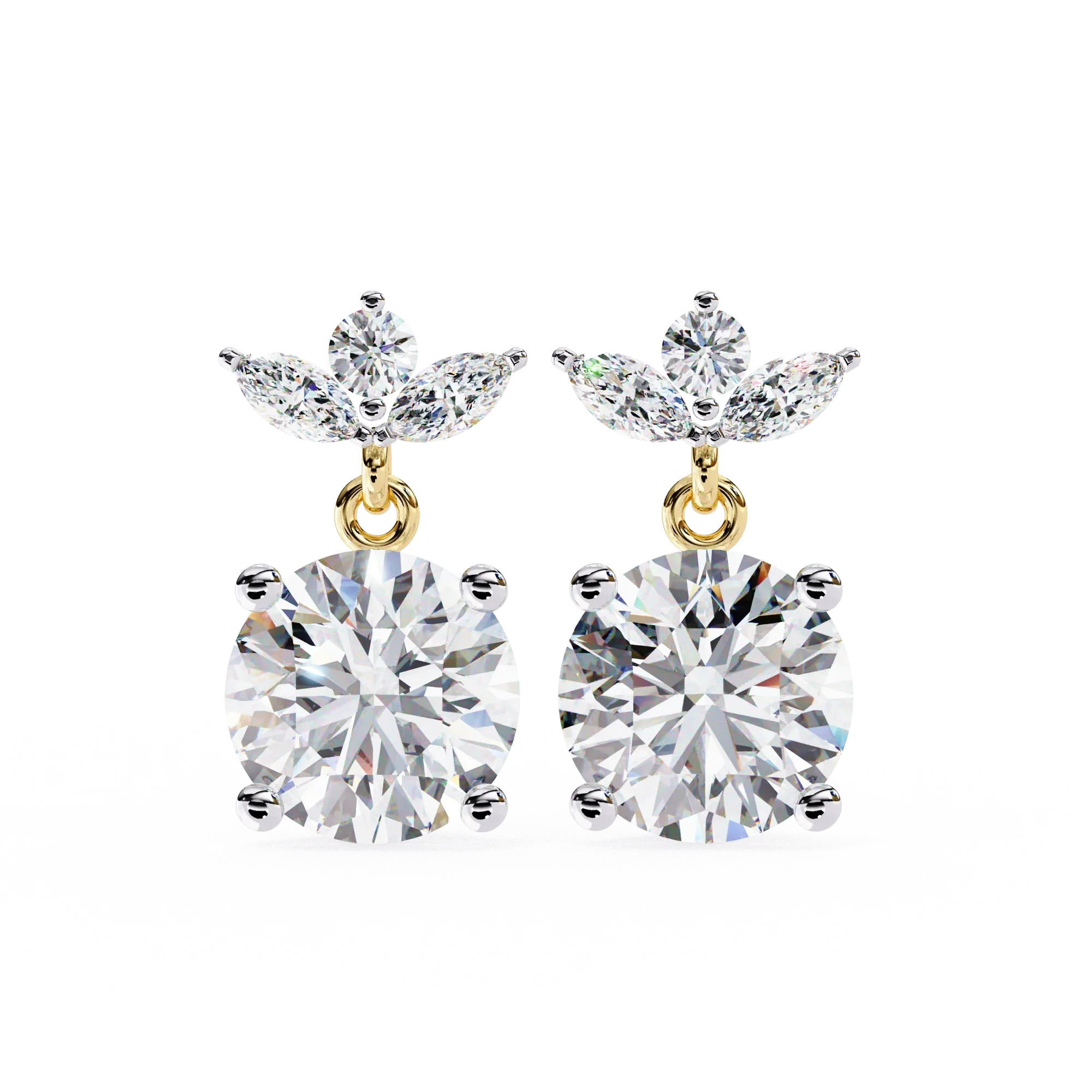 Boucles d'oreilles pendantes diamant 2,04 carats motif marquise floral - or jaune 10 carats / diamant de laboratoire — Boucles D'oreilles