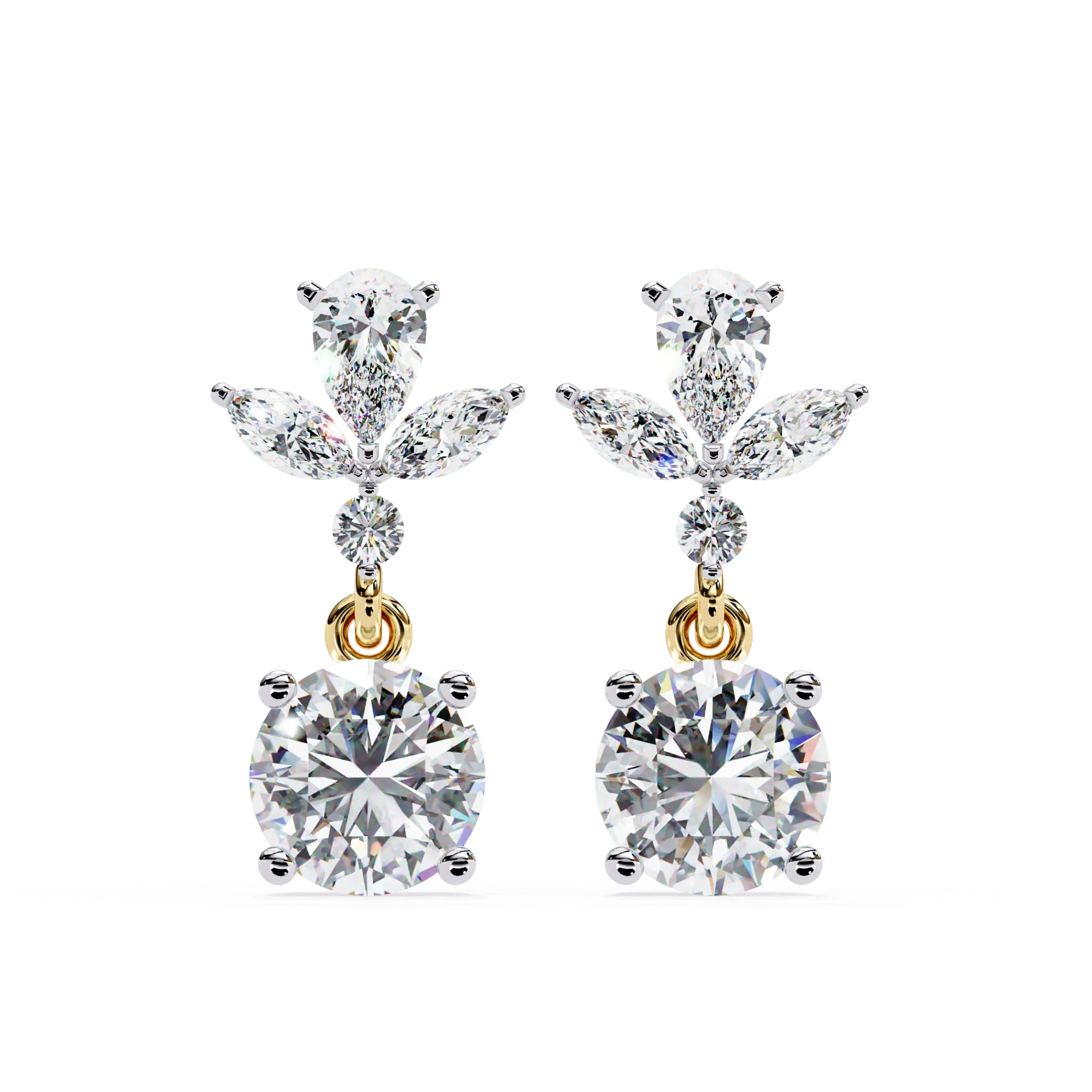 Boucles d'oreilles pendantes en diamant de 1,45 carat Motif marquise floral - Or jaune 10 carats / Diamant de laboratoire — Boucles D'oreilles