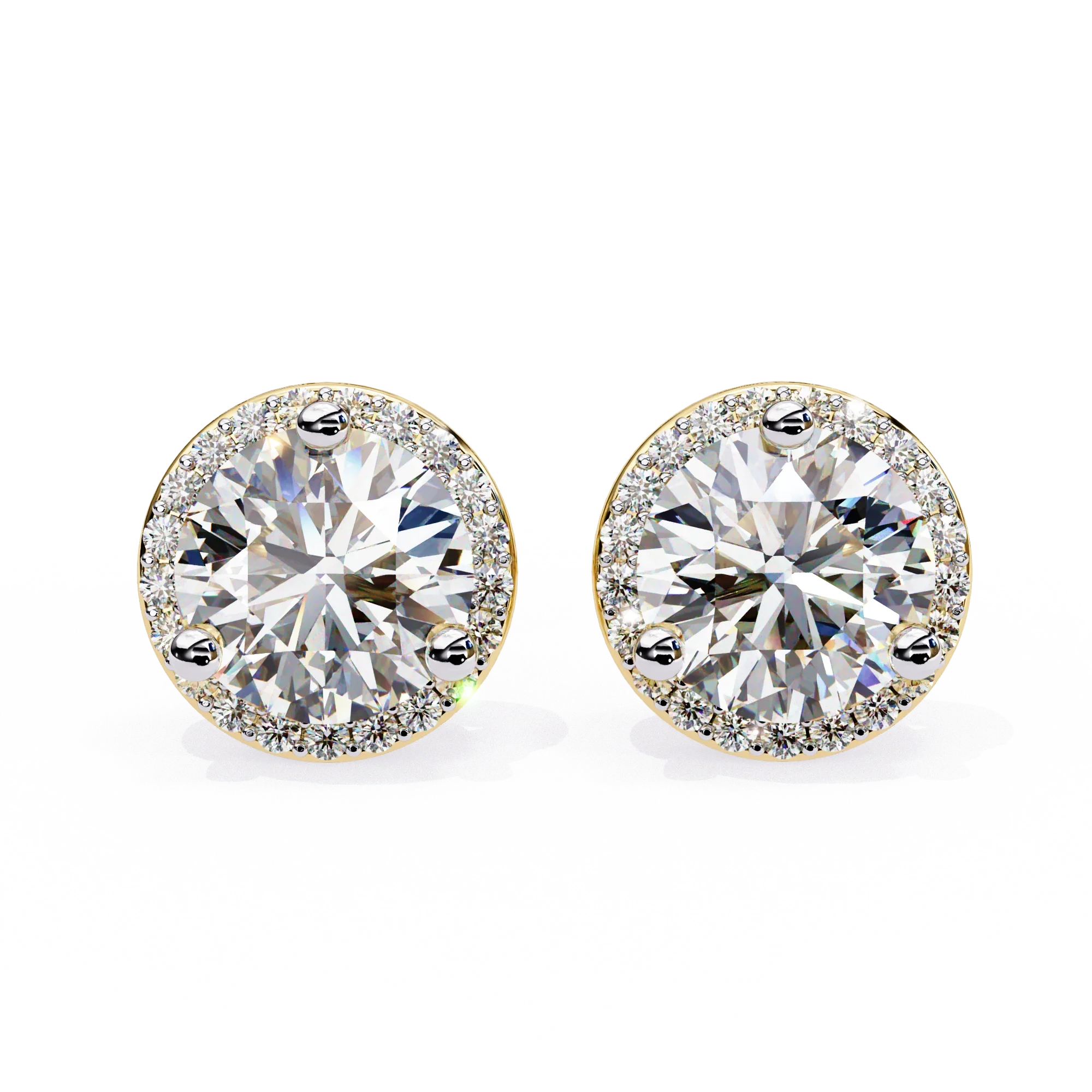 Boucles d'oreilles halo de diamants ronds de 2,2 ct pour femmes, look lunette classique - Or jaune 10 carats / Diamant de laboratoire — Boucles D'oreilles