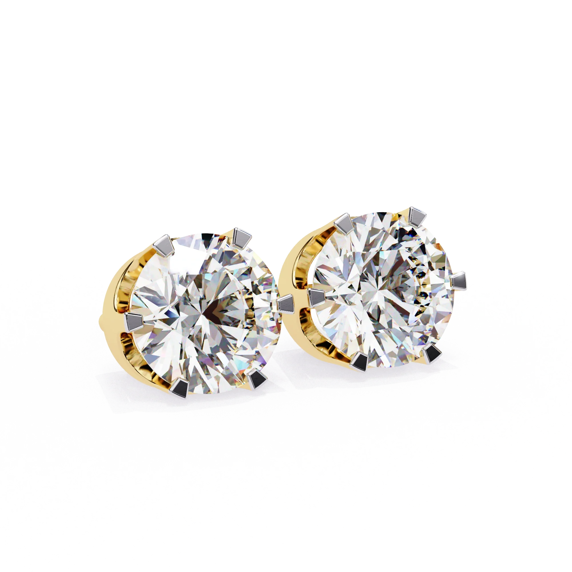 Boucles d'oreilles en diamant de 2,60 carats avec serti à dos plat - Or jaune 10 carats / Diamant de laboratoire — Boucles D'oreilles