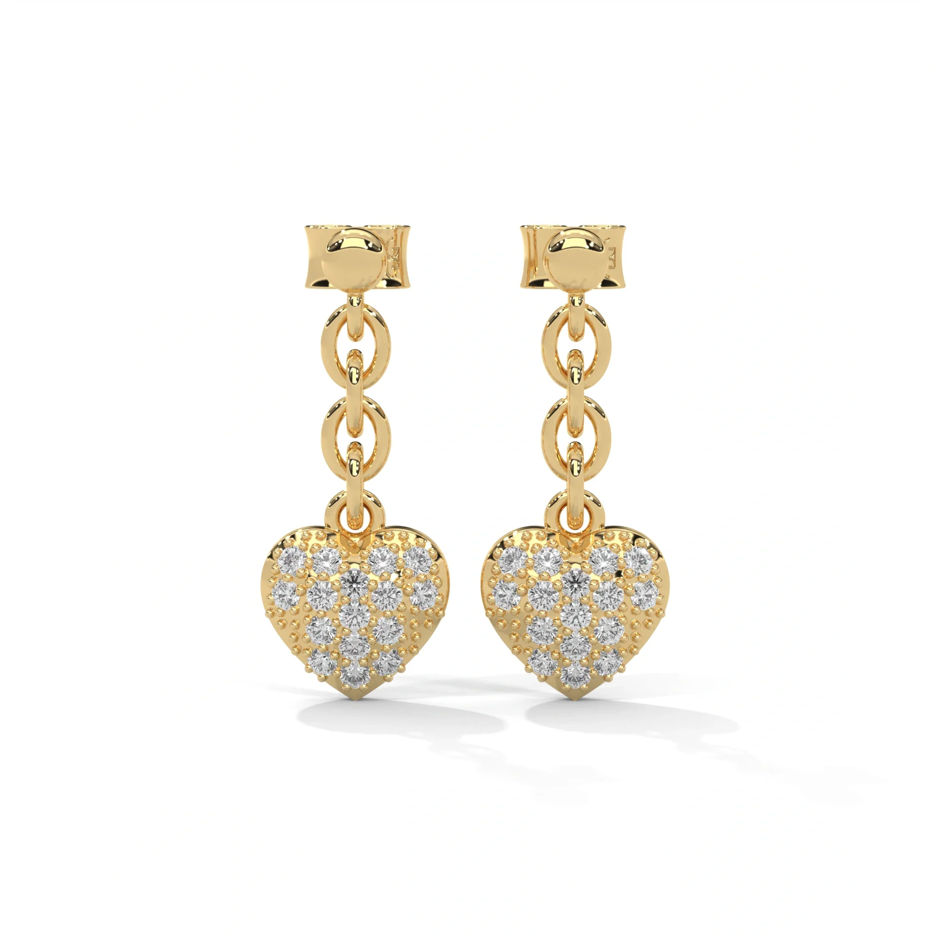 0.44 Carat Diamond Drop Earrings with Heart Earrings Design - 10K Yellow Gold / Lab Diamond