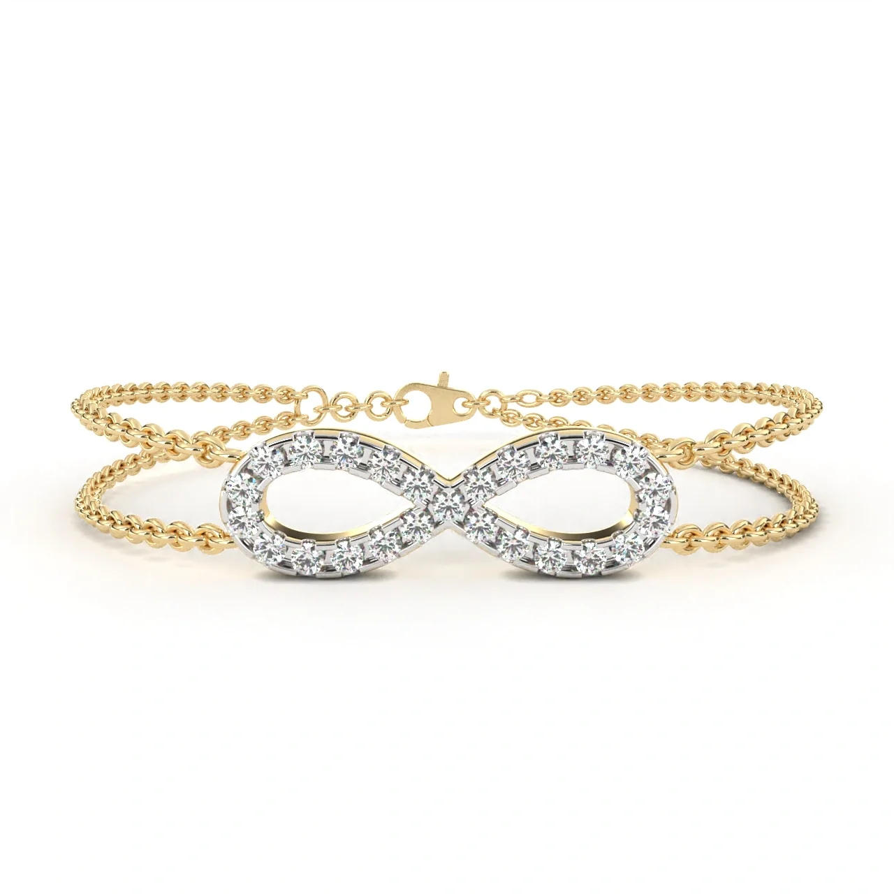0.61 Carat Diamond Infinity Bracelet In Gold With Double Chain - 10K Yellow Gold / Lab Diamond
