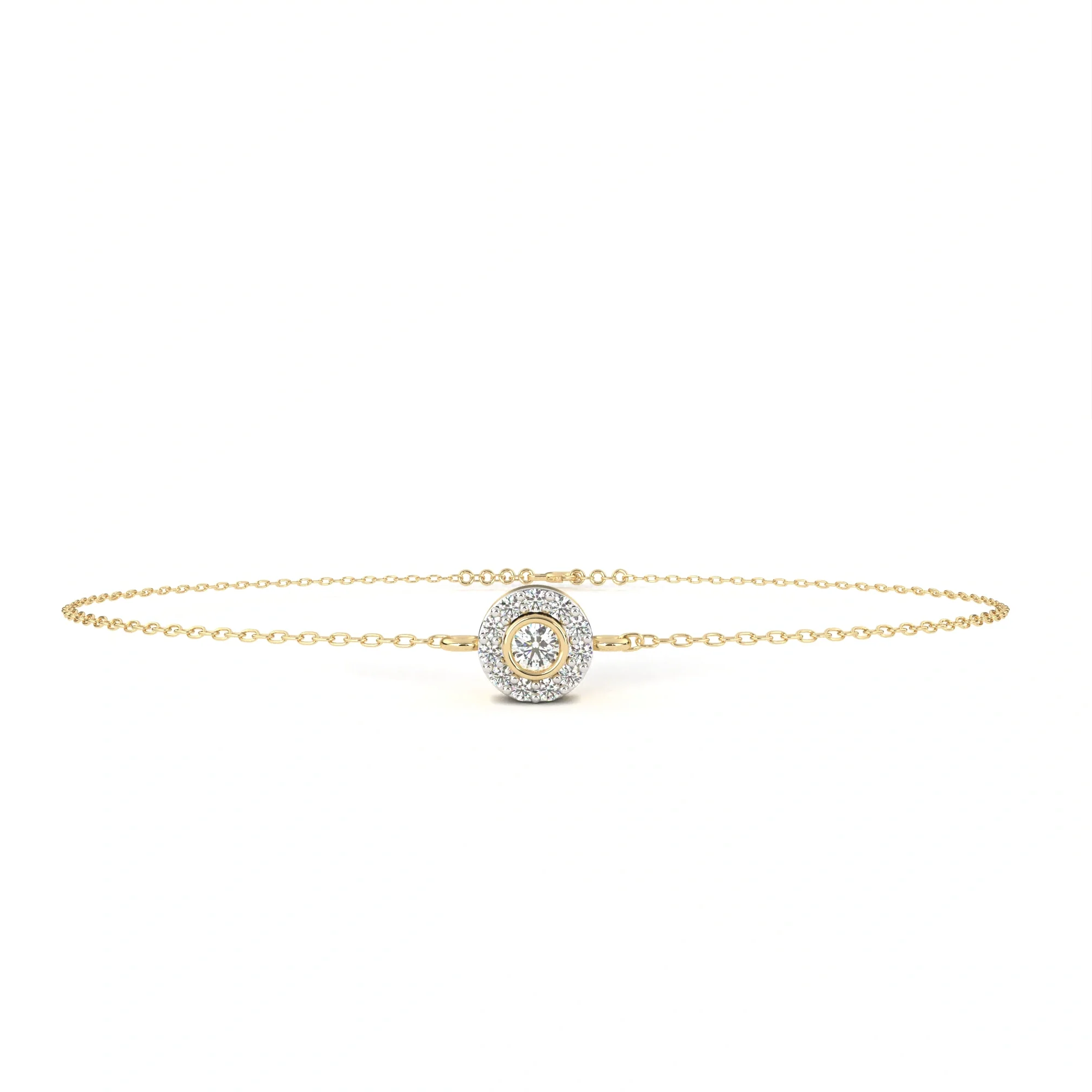 Bracelet diamant halo rond 0,26 carat en or blanc - Or jaune 10 carats / Diamant de laboratoire — Bracelet Femme