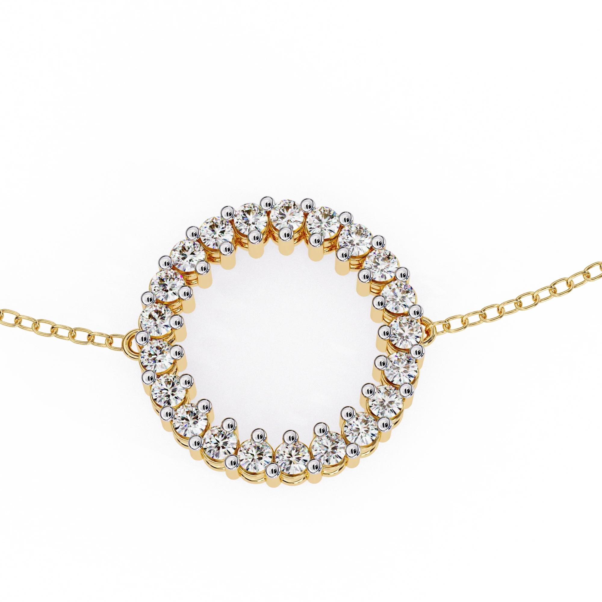 0.19 Carat Round Diamond Open Circle Bracelet in Yellow Gold - 10K Yellow Gold / Lab Diamond