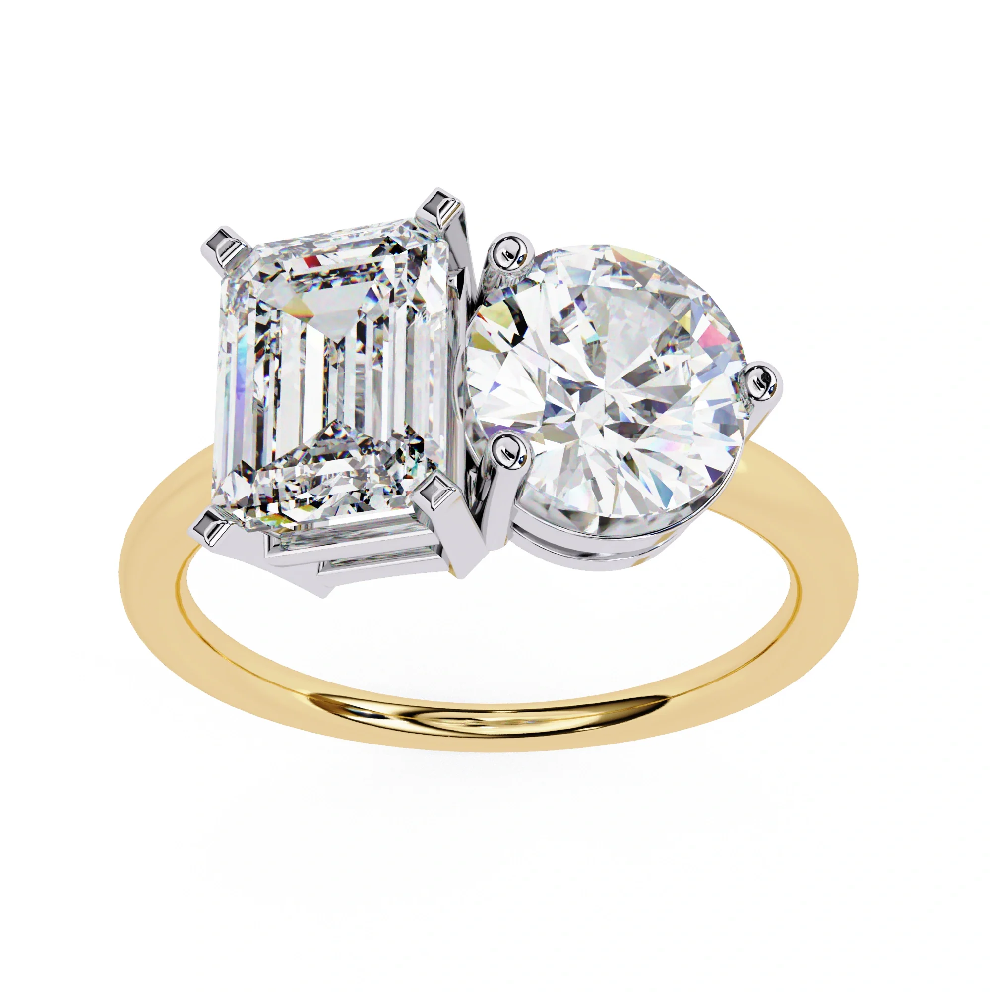 Bagues Toi Et Moi Émeraude et Ronde de 4,25 Ct en Diamant Créé en Laboratoire — Anneaux empilables