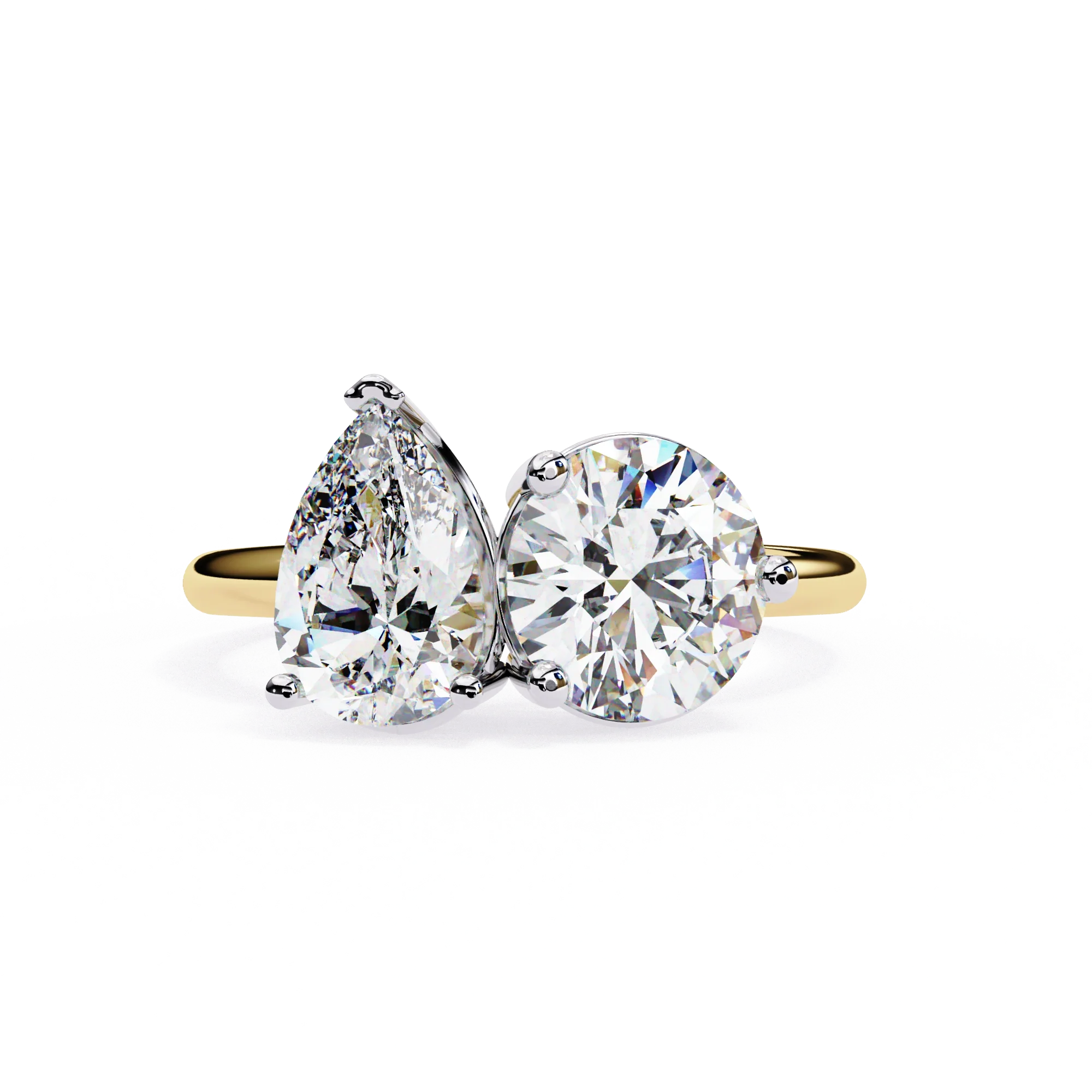 Bague Toi Et Moi à Double Pierre en Diamant Synthétique de 3.71 Ct
