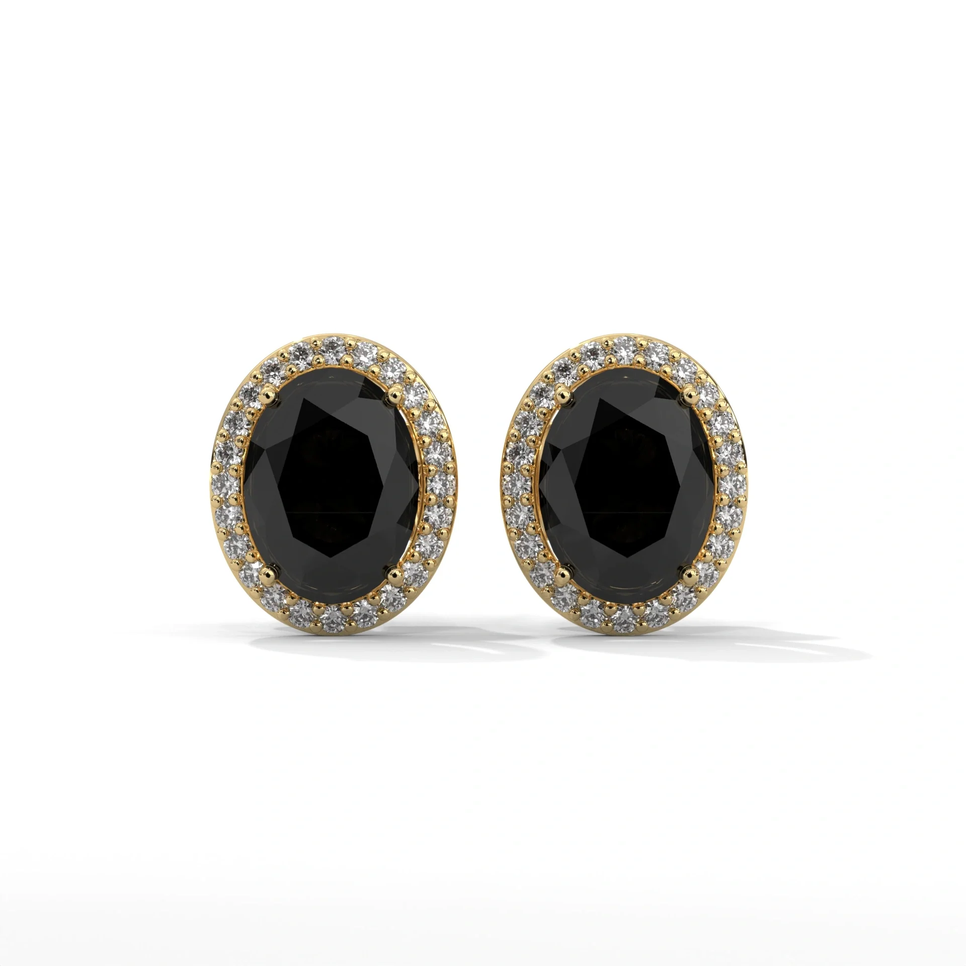 3.04 Carat Oval Cut Diamond Black Diamond Halo Stud Earrings - 10K Yellow Gold