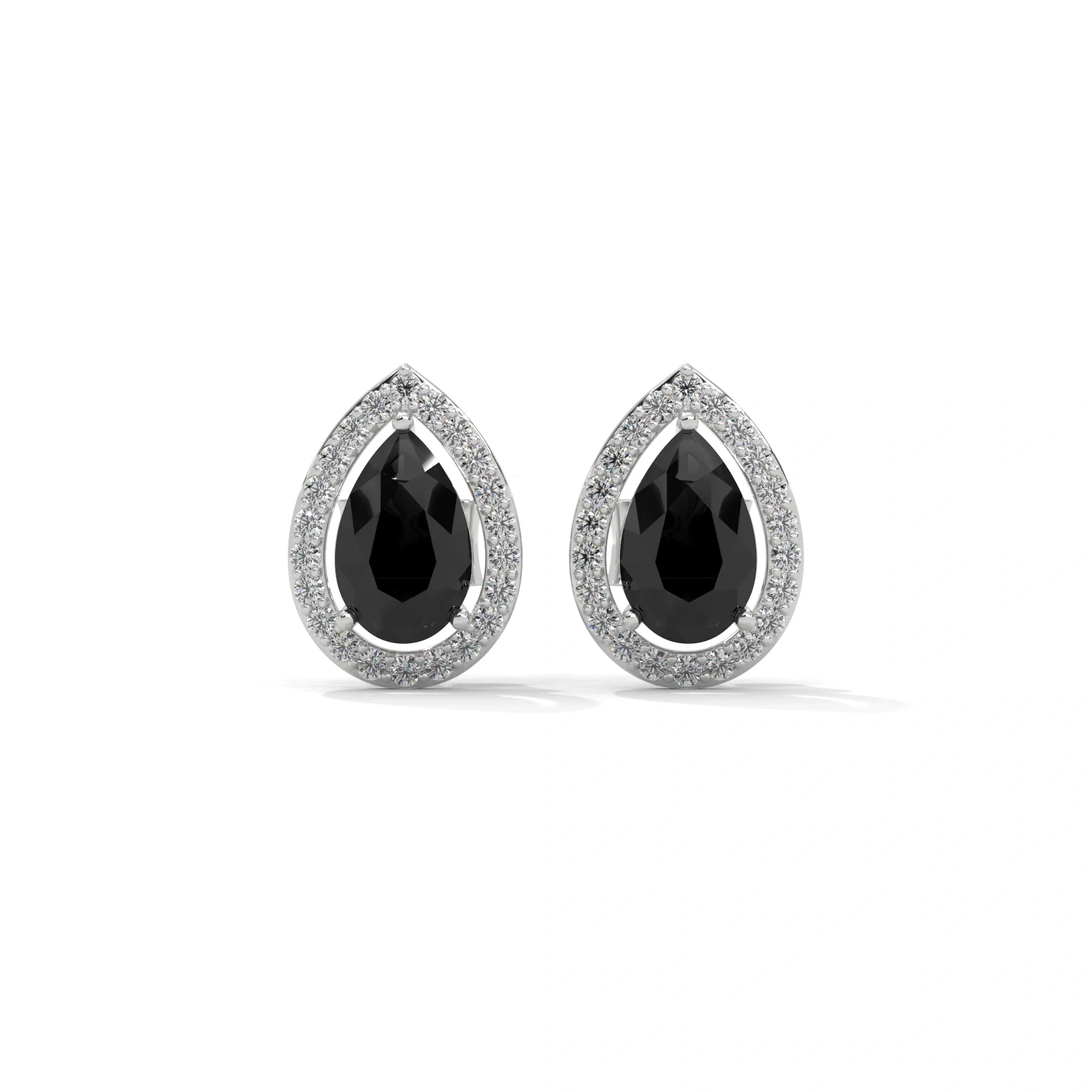 Shop 4 Carat Pear Cut Black Diamond Halo Stud Earrings Screw Back - 10K Yellow Gold
