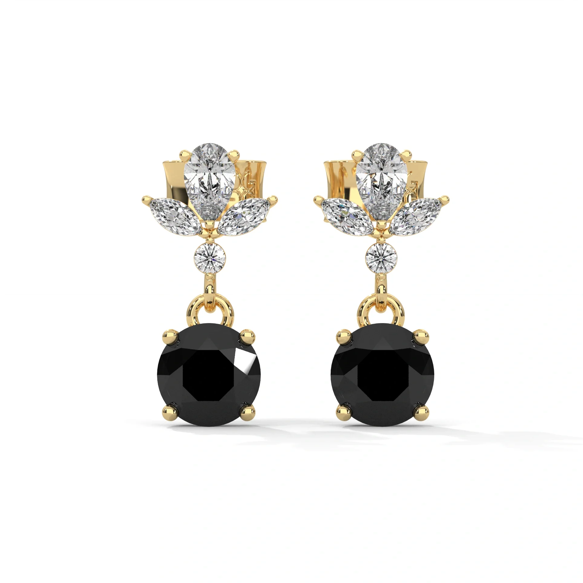 2 Carat Black Diamond Drop Earrings With Screw Back - 10K Yellow Gold