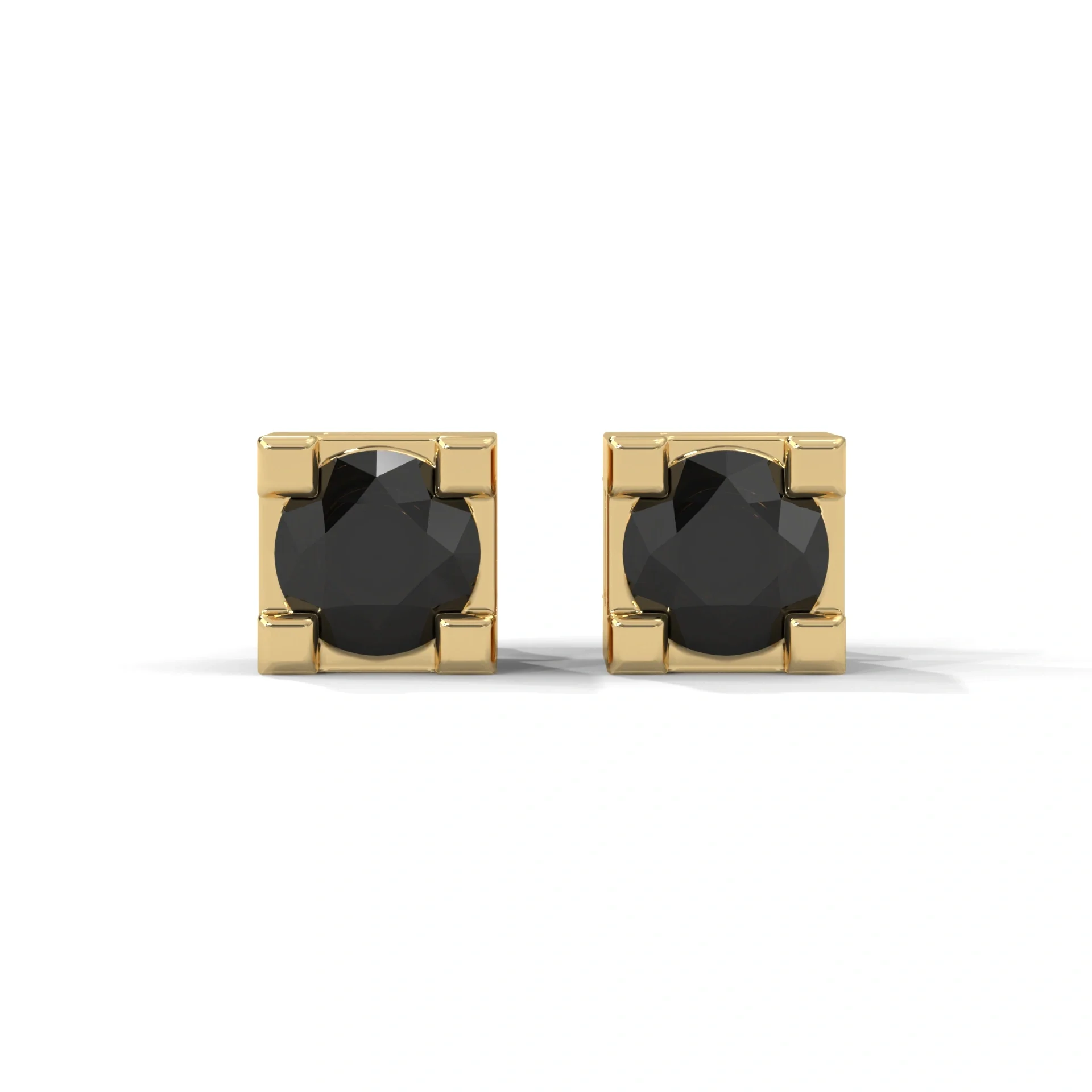 Boucles d'oreilles à tige avec diamant noir taille ronde 0,08 carat en or rose - Or jaune 10 carats — Boucles D'oreilles