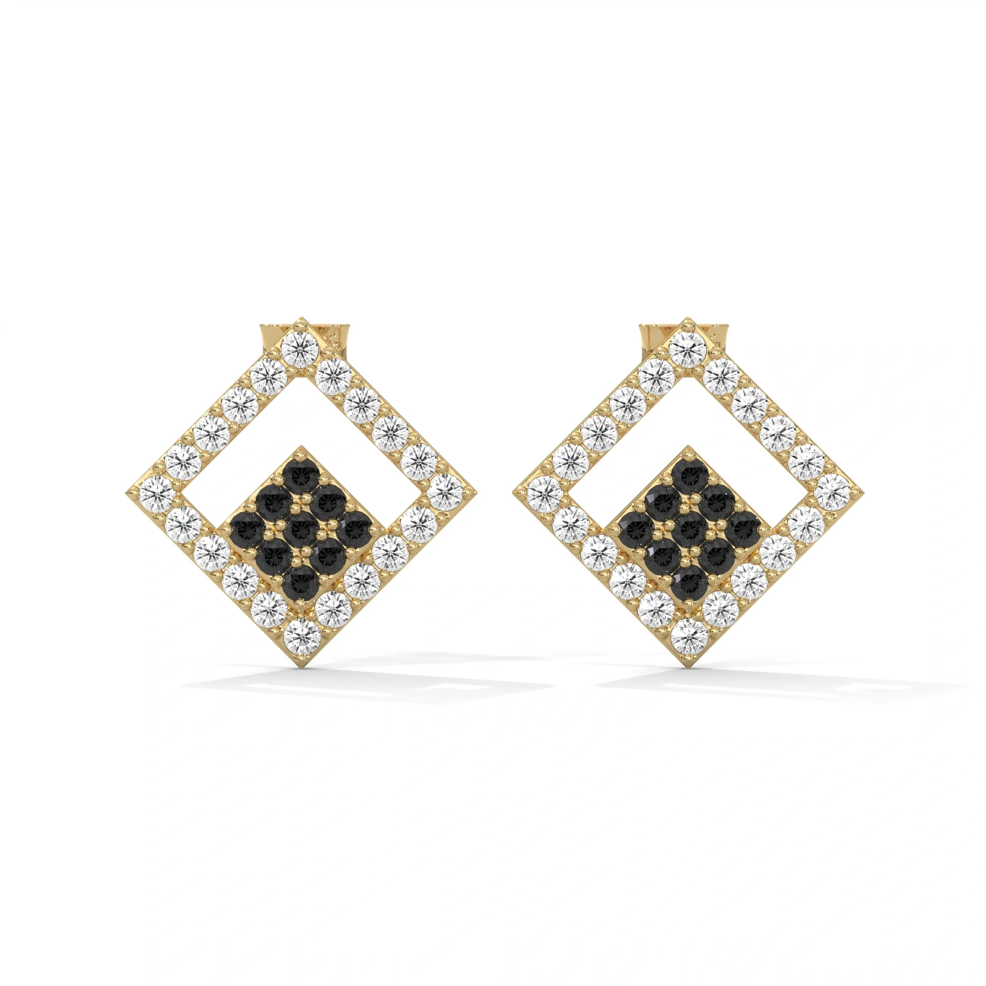 Shop 0.58 Carat Round Cut Black Diamond Cluster Halo Stud Earrings - 10K Yellow Gold