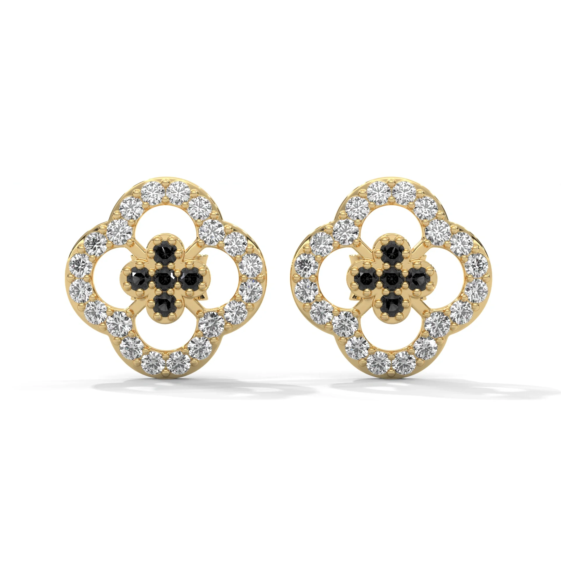 0.32 Carat Black Diamond Cluster Halo Stud Earrings - 10K Yellow Gold