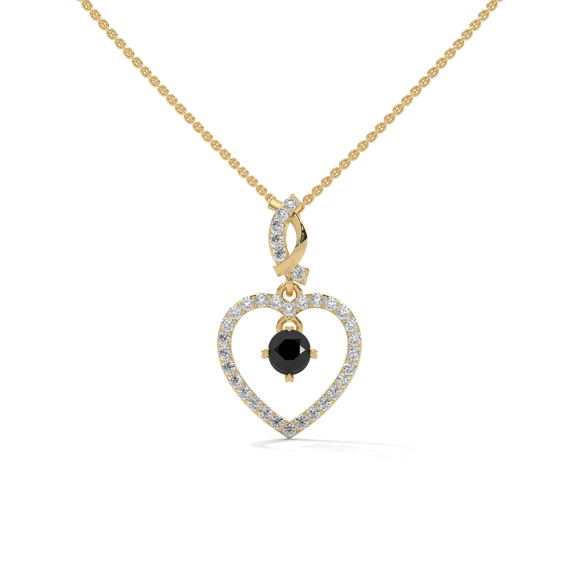 Collier Pendentif en Diamant Noir en Forme de Coeur de 0,62 Ct en Or Rose