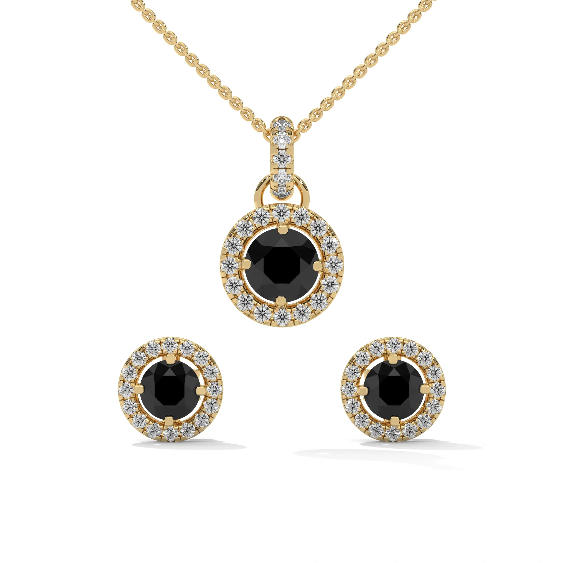 Black Diamond Halo Pendant and Stud Earrings Set by Gemone Diamond — Pendant Necklace