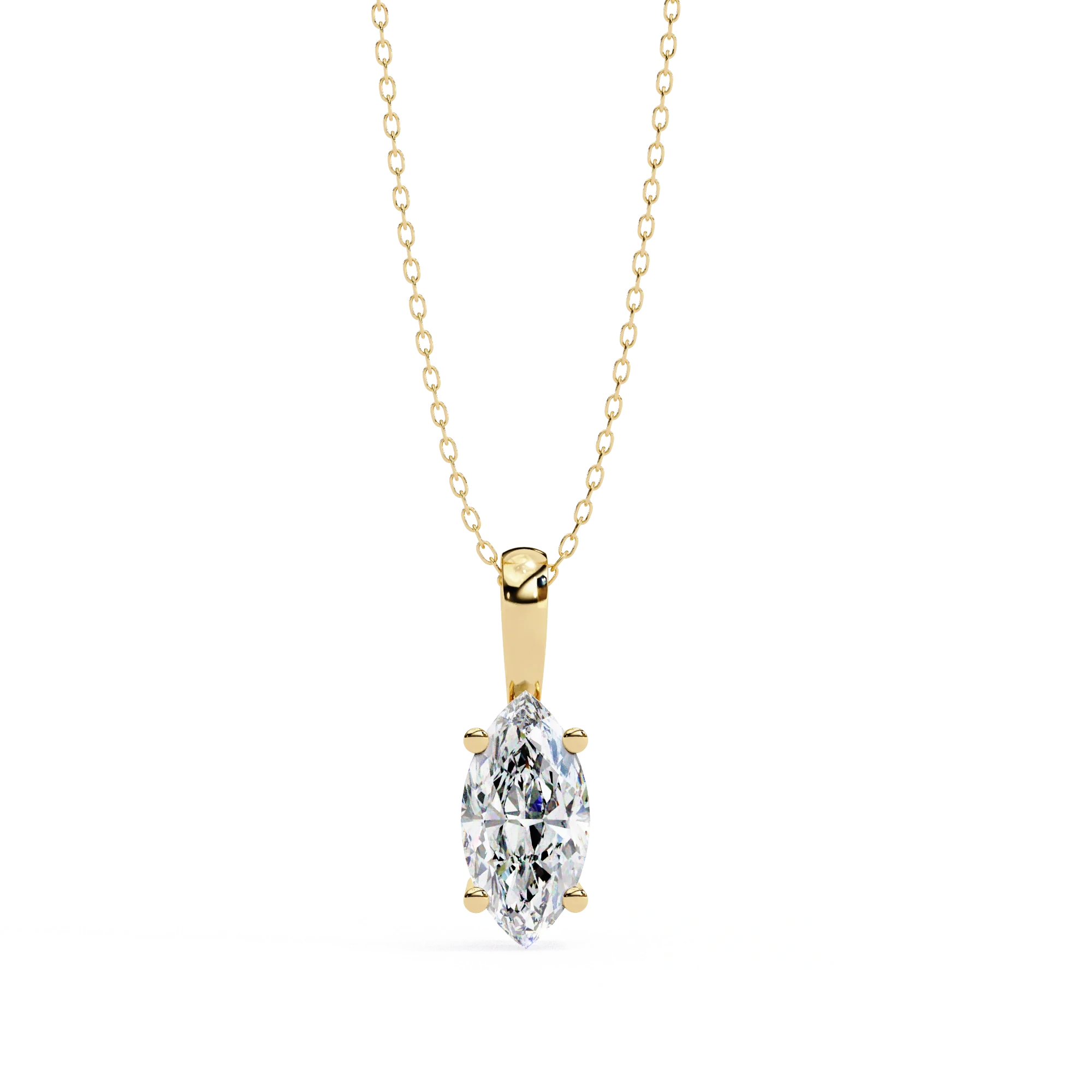 Pendentif solitaire diamant taille marquise 1 ct en or jaune - Or jaune 10 carats / Diamant de laboratoire — Collier pendentif