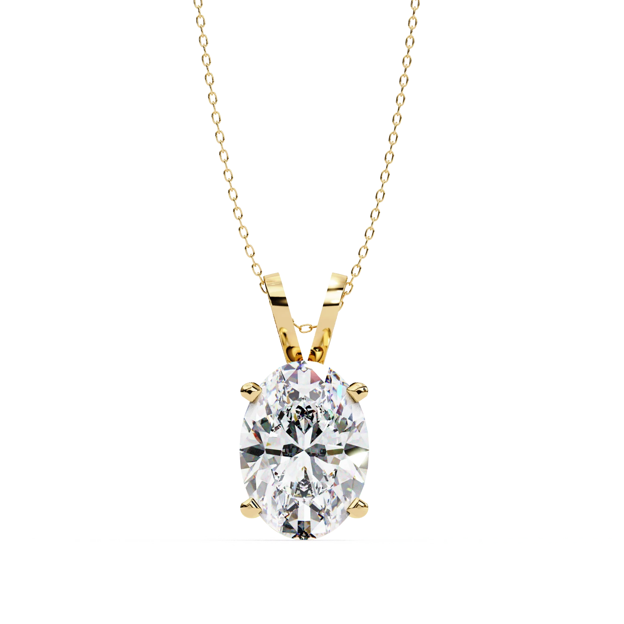 Pendentif solitaire diamant de laboratoire ovale 4,1 ct double bélière en or jaune - Or jaune 10 carats / diamant de laboratoire