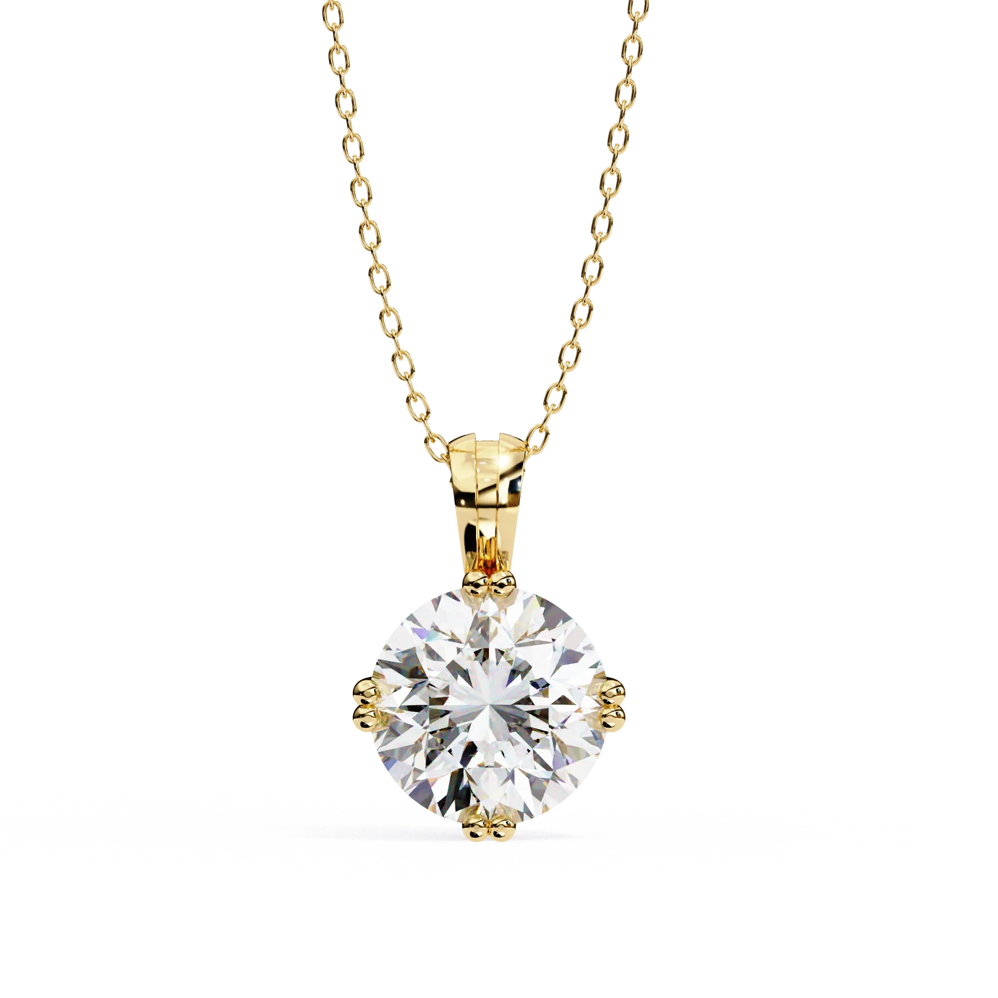 Collier de diamants ronds classiques 2 ct en or jaune - Or jaune 10 carats / Diamant de laboratoire — Collier pendentif