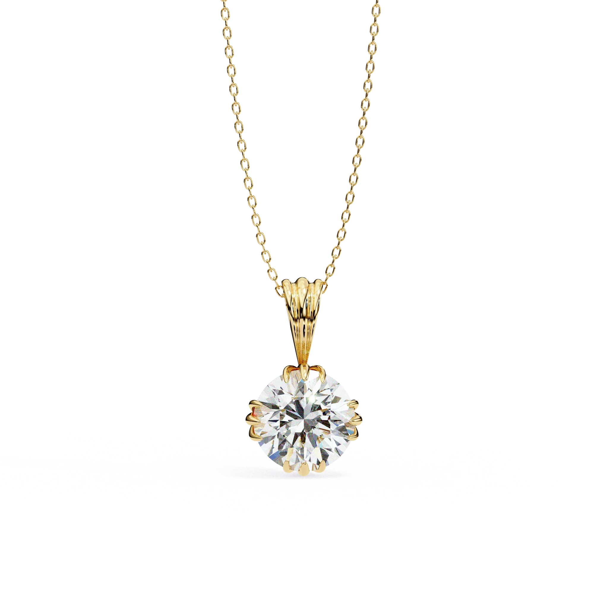 2 Ct Round Brilliant Diamond Necklace in Yellow Gold - 10K Yellow Gold / Lab Diamond — Silver Necklace Women