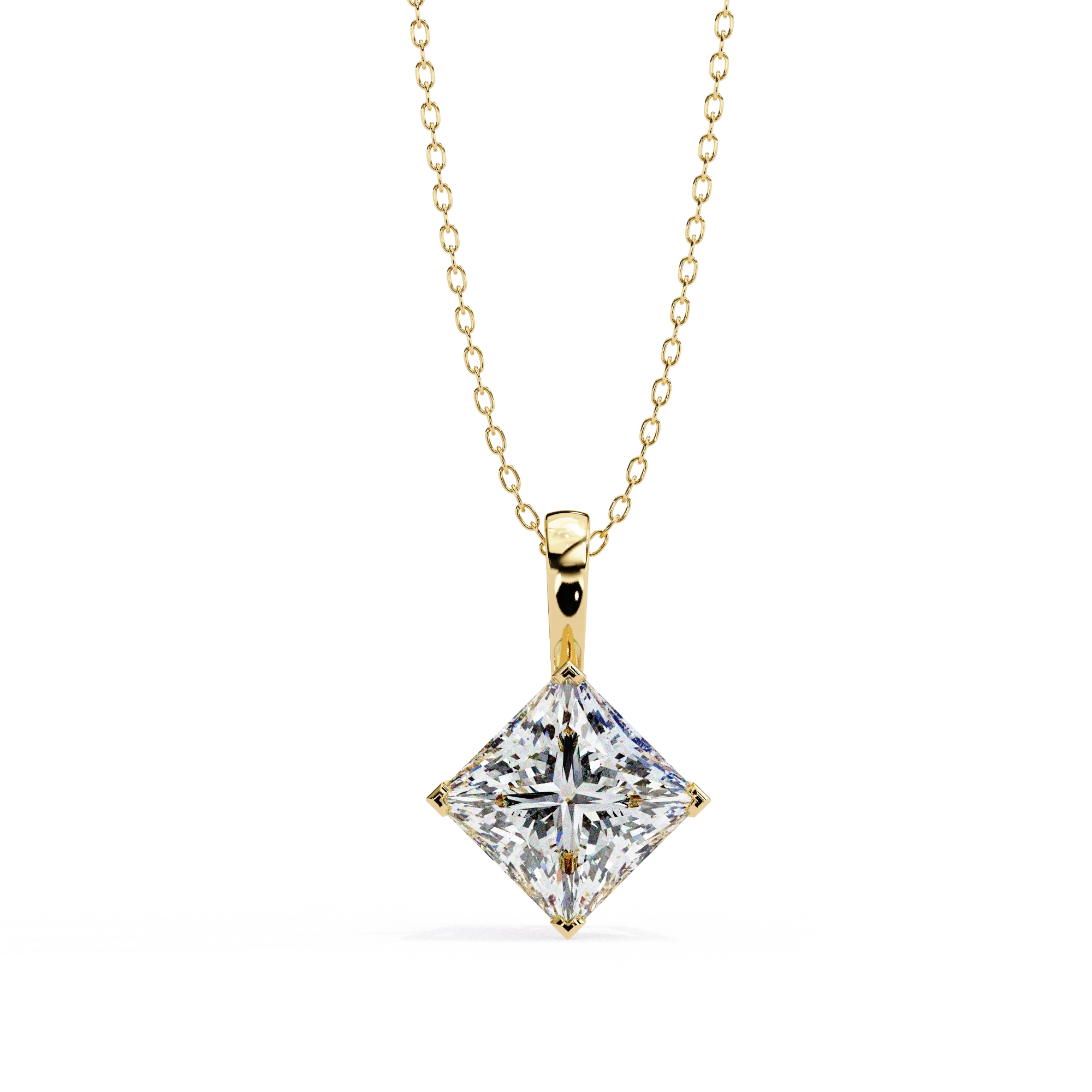 Pendentif solitaire diamant de laboratoire taille princesse 3 ct or rose - Or jaune 10 carats / diamant de laboratoire