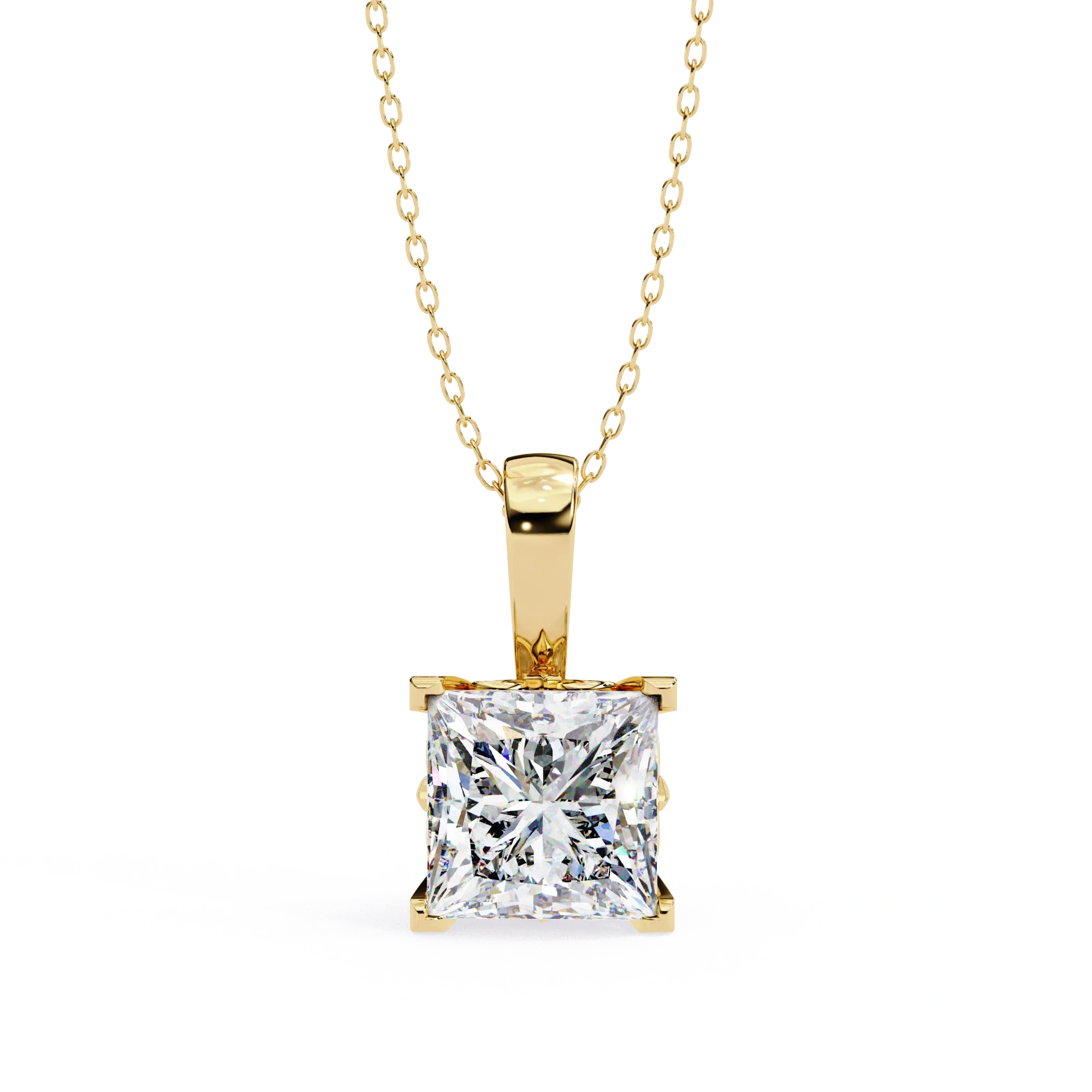 Pendentif diamant de laboratoire taille princesse de 2,74 ct, serti en or blanc audacieux - Or jaune 10 carats / Diamant de laboratoire