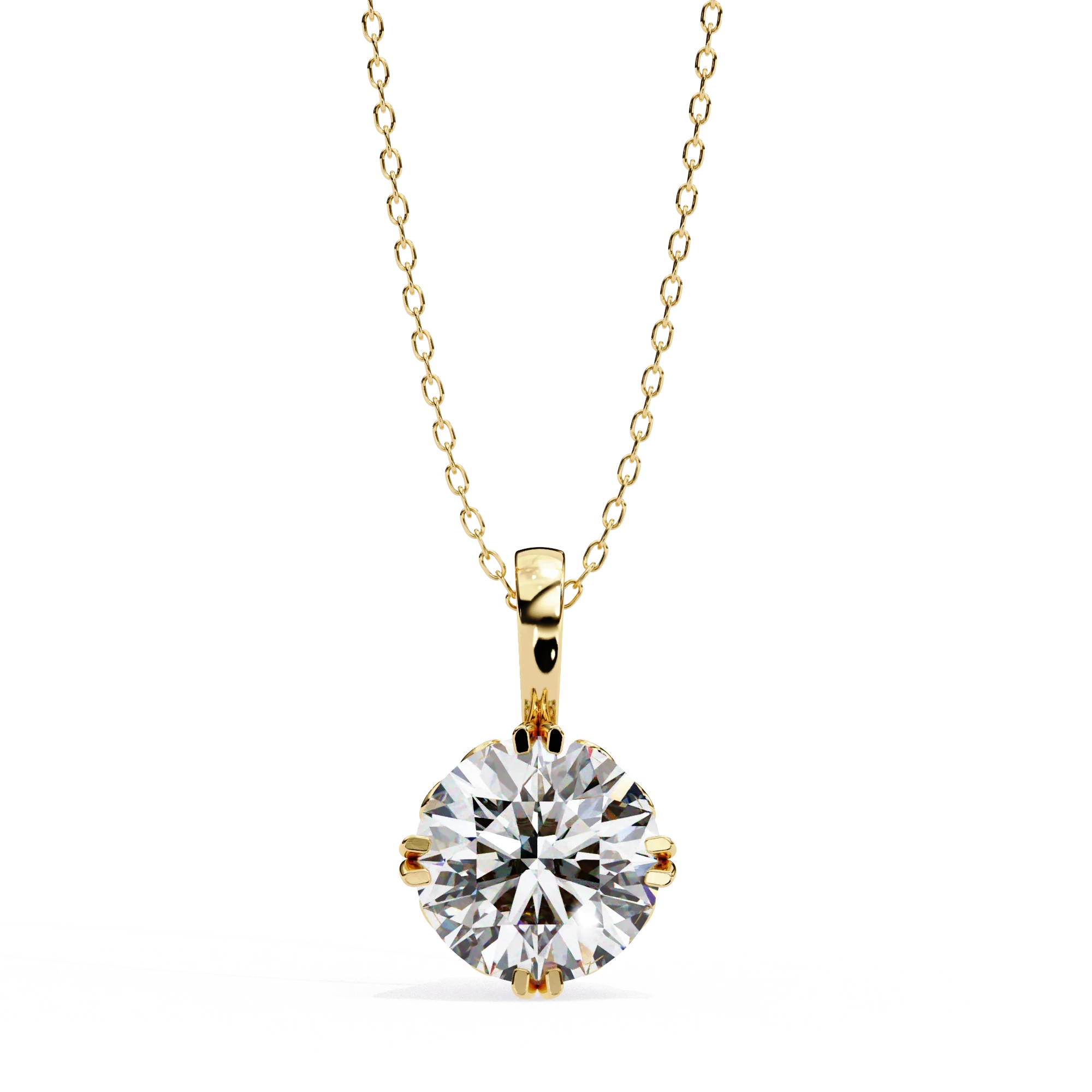 Pendentif solitaire diamant de laboratoire rond 2 ct à six griffes en or rose - Or jaune 10 carats / Diamant de laboratoire