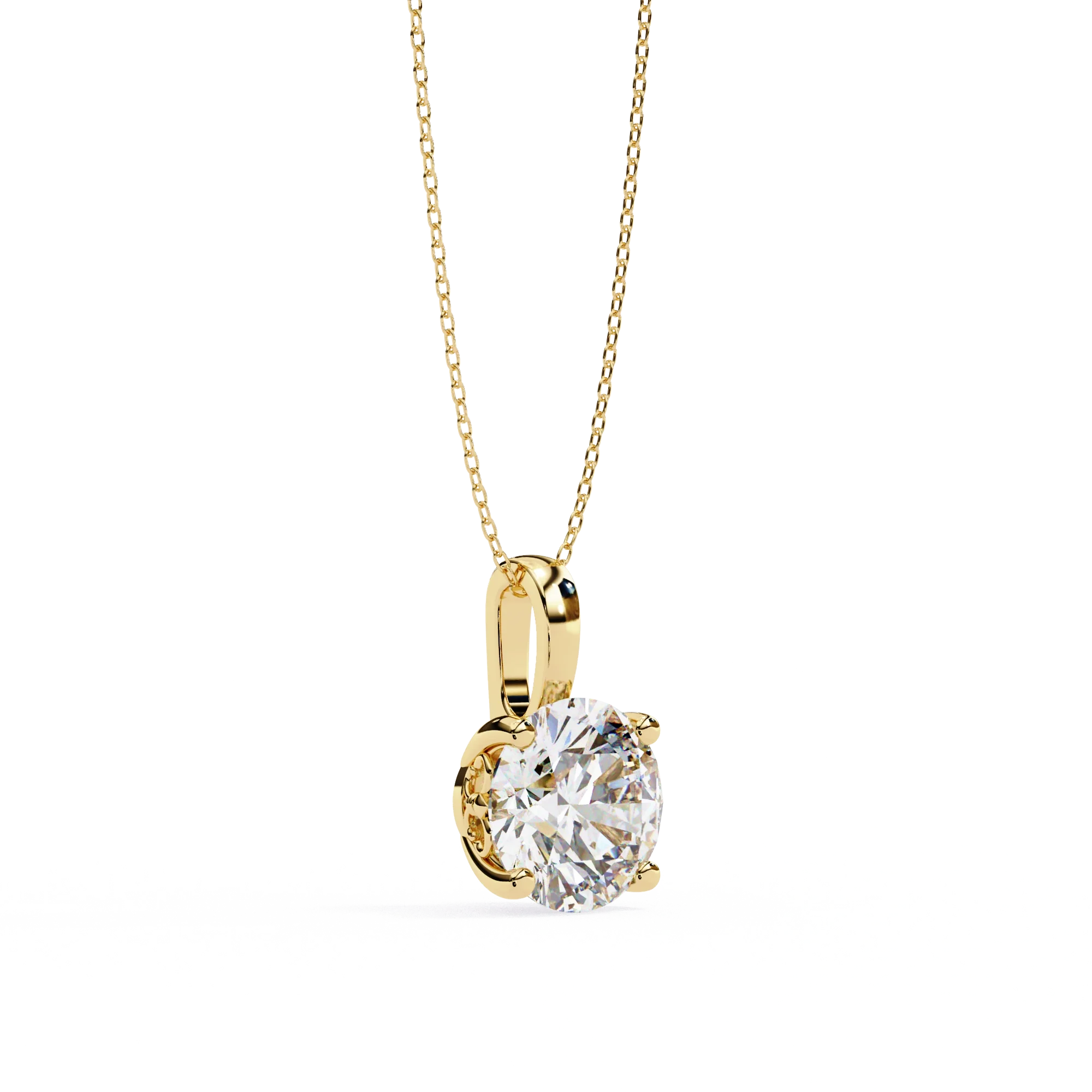 Grand pendentif solitaire diamant de laboratoire rond 3 ct en or jaune - Or jaune 10 carats
