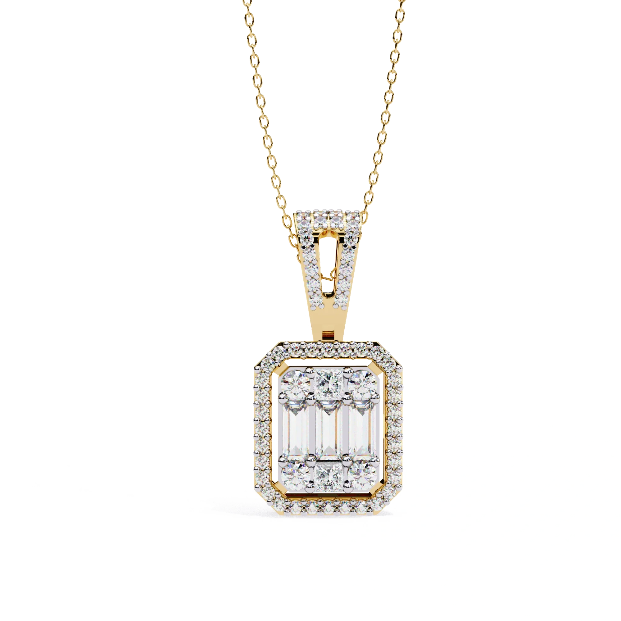Pendentif en grappe en forme d'émeraude avec diamant de laboratoire de 0,96 ct - Or jaune 10 carats / Diamant de laboratoire