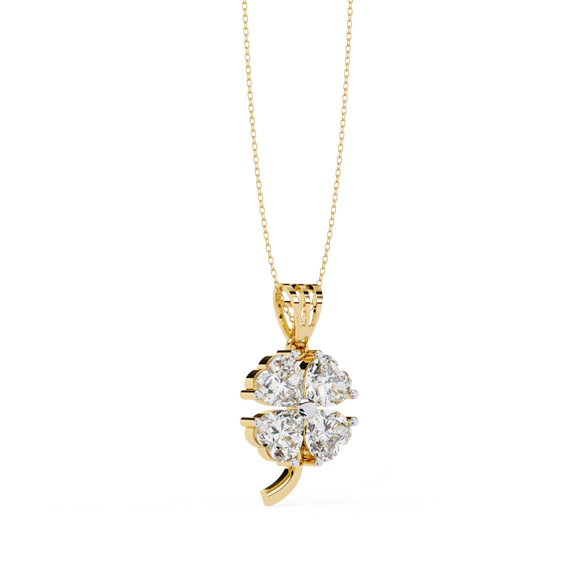 Pendentif trèfle diamant de laboratoire taille cœur 0,72 ct - Or jaune 10K / Diamant de laboratoire — Collier pendentif