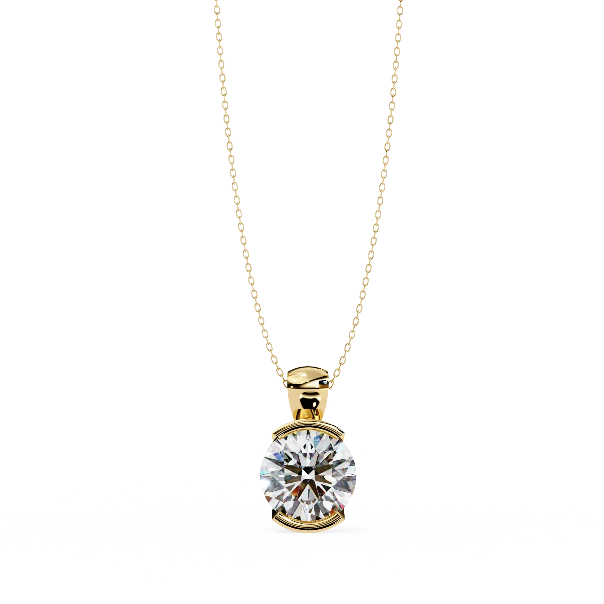Pendentif serti d'une lunette en diamant de laboratoire rond de 2,43 ct en or jaune - Or jaune 10 carats / Diamant de laboratoire