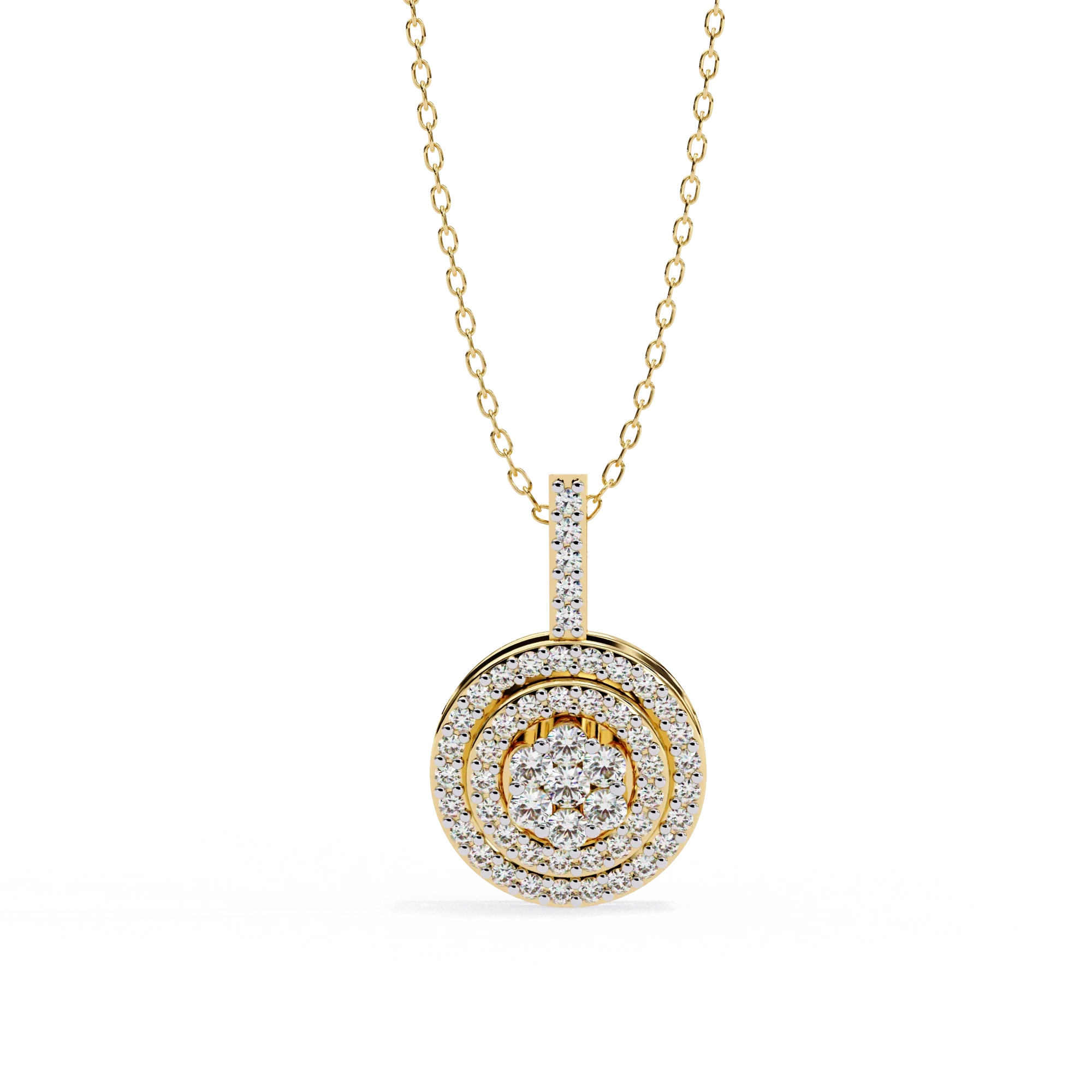 Pendentif triple halo de diamants de laboratoire de 0,33 ct - Or jaune 10 carats / Diamant de laboratoire