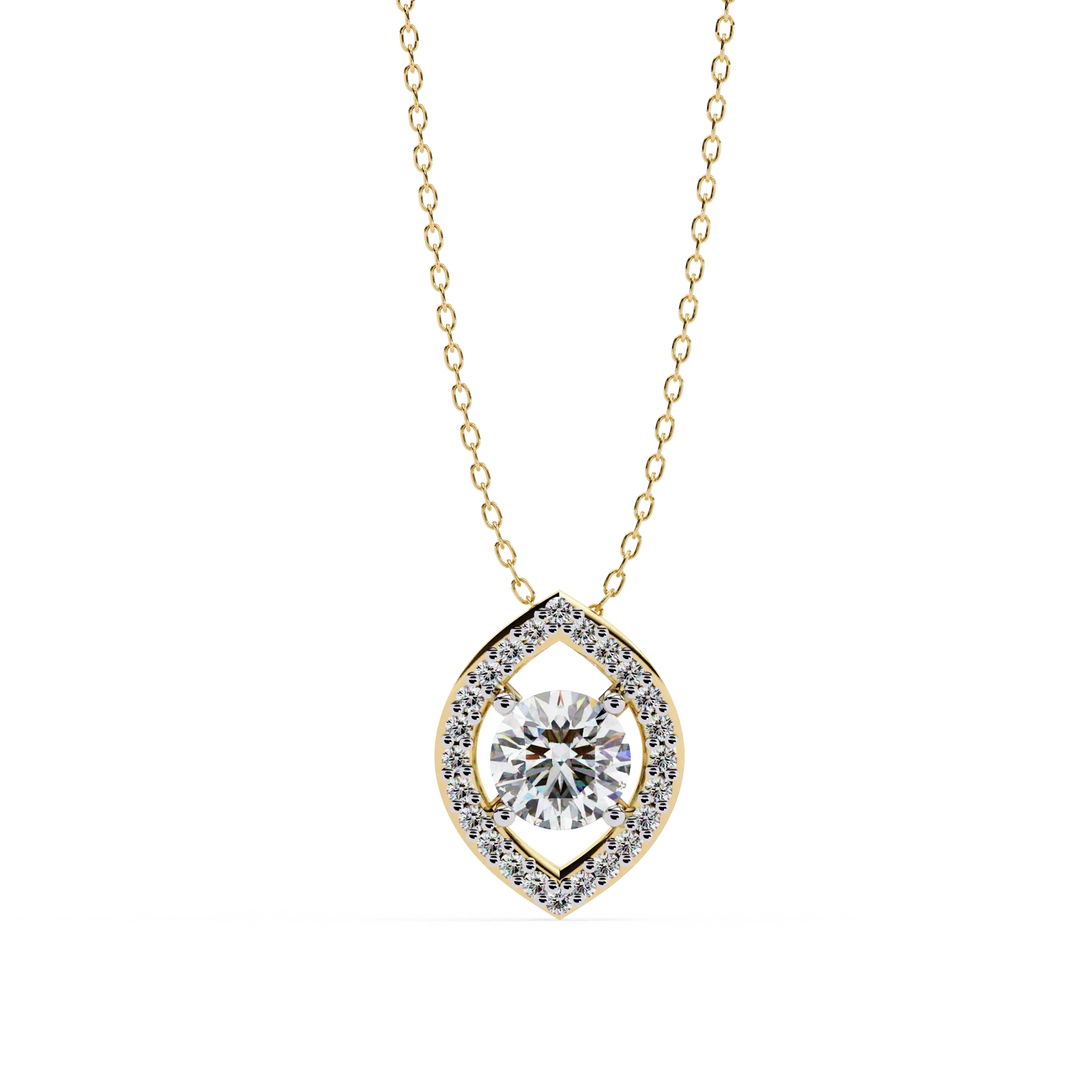 Pendentif halo diamant rond taille marquise de 0,68 ct - Or jaune 10 carats / Diamant de laboratoire