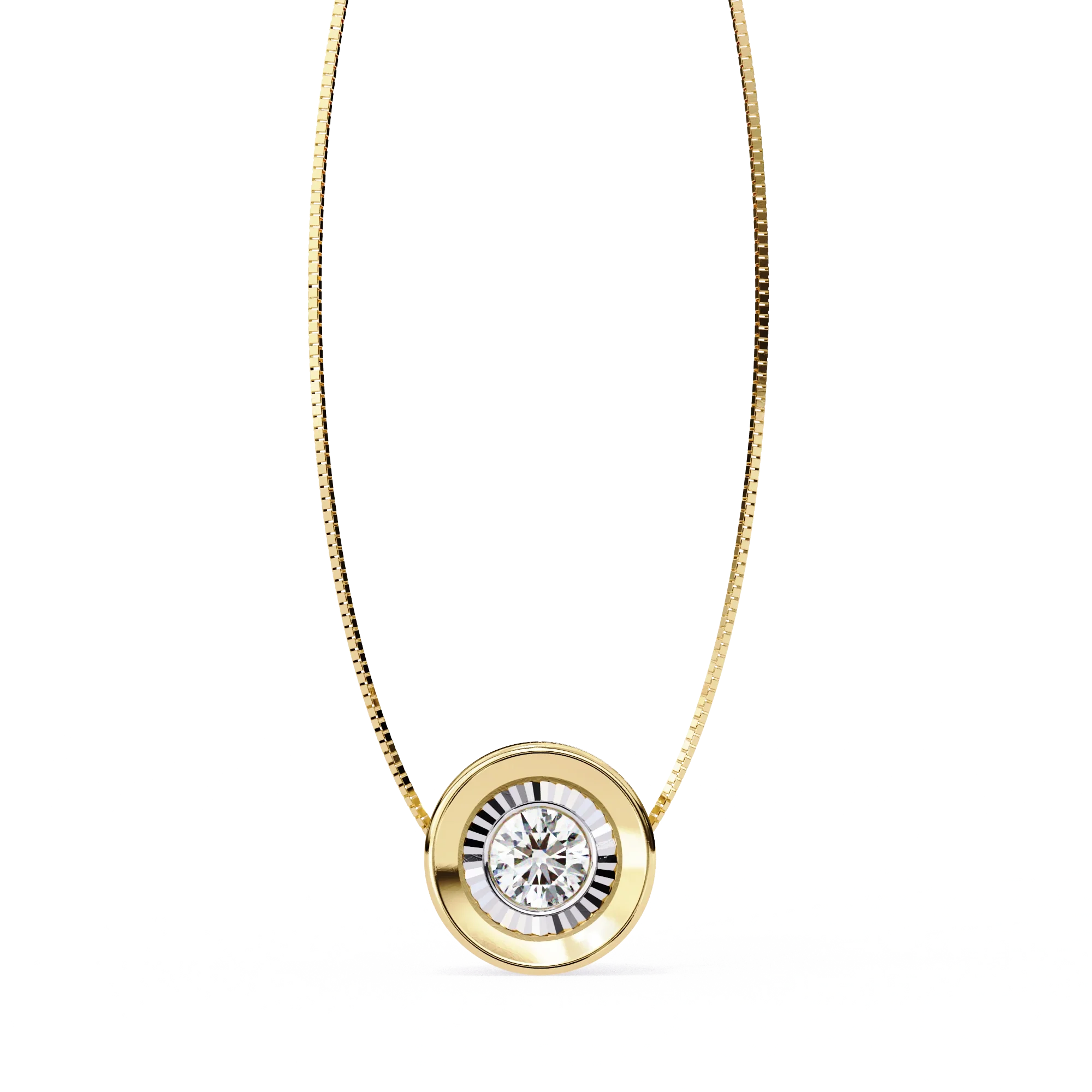 Pendentif à lunette bicolore avec diamant de laboratoire rond de 0,25 ct - Or jaune 10 carats / Diamant de laboratoire — Collier pendentif