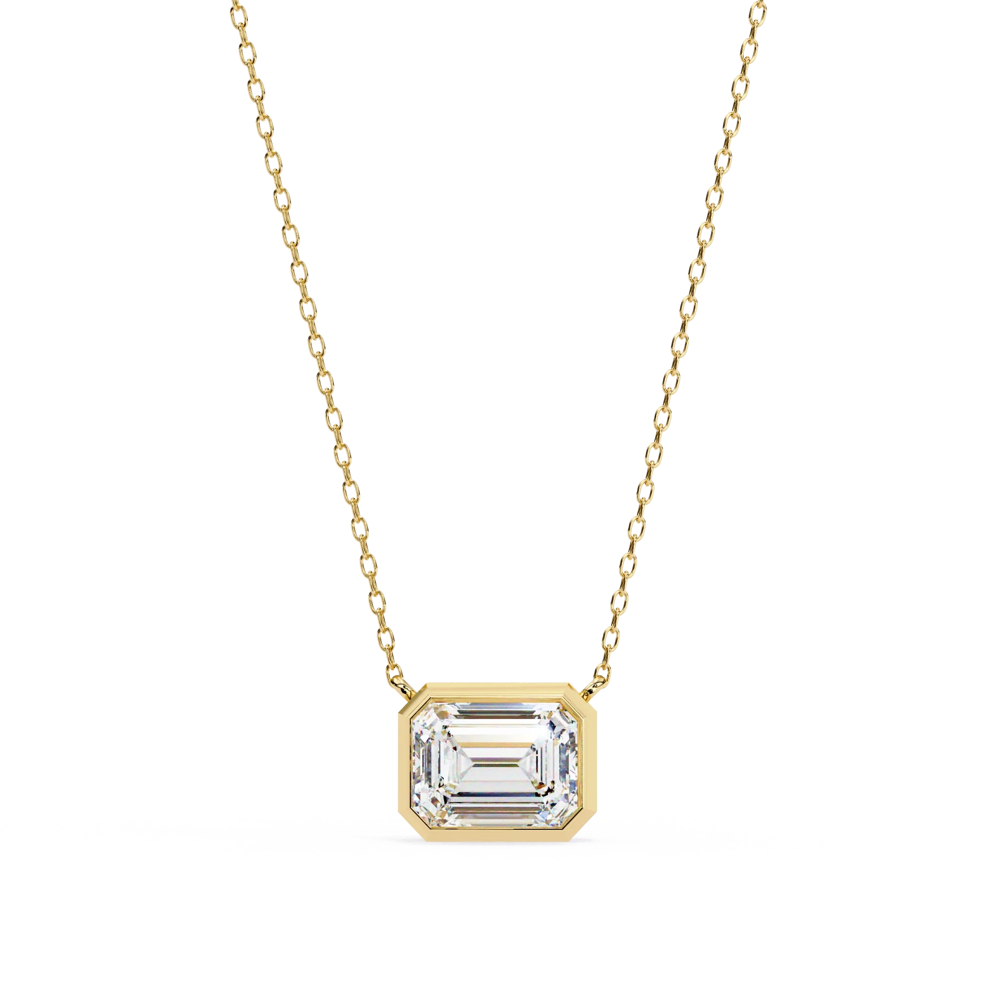 Collier avec lunette en diamant de laboratoire taille émeraude 1 ct or blanc - Or jaune 10 carats / diamant de laboratoire — Collier Argent Femme