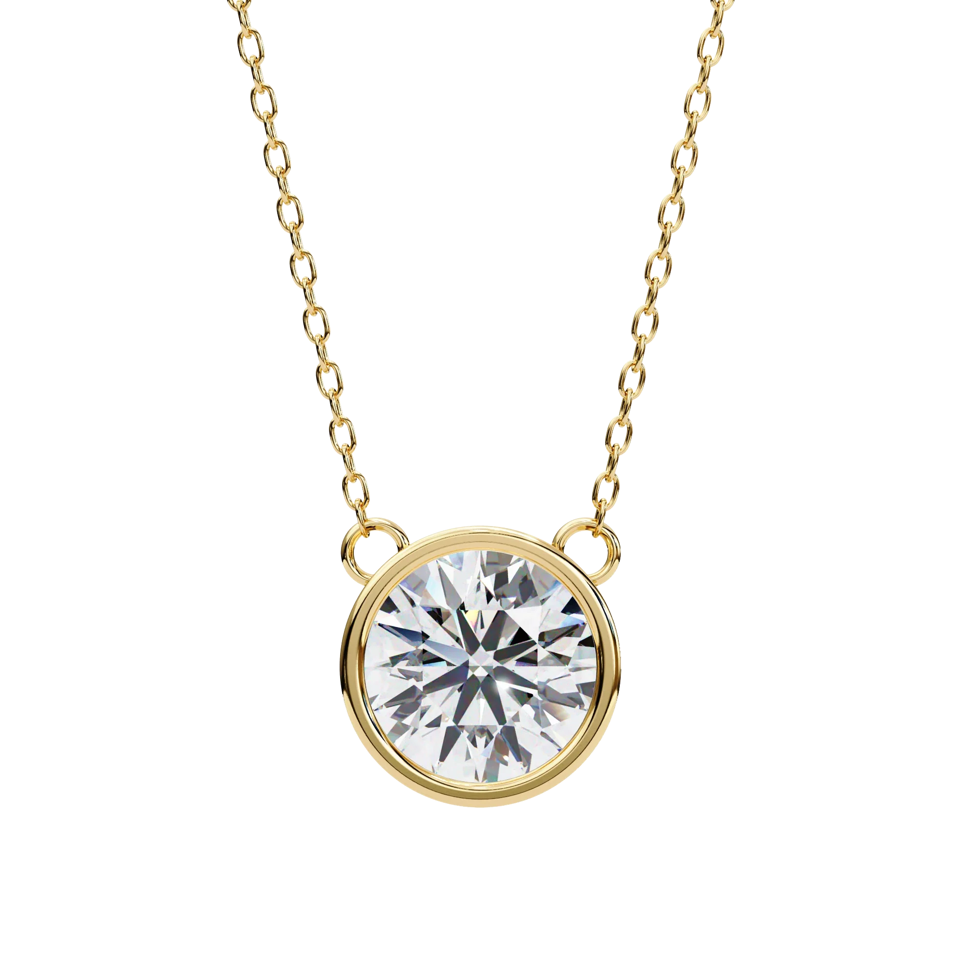 Collier de diamants de laboratoire serti de lunette ronde de 1,50 ct en or jaune - Or jaune 10 carats / Diamant de laboratoire